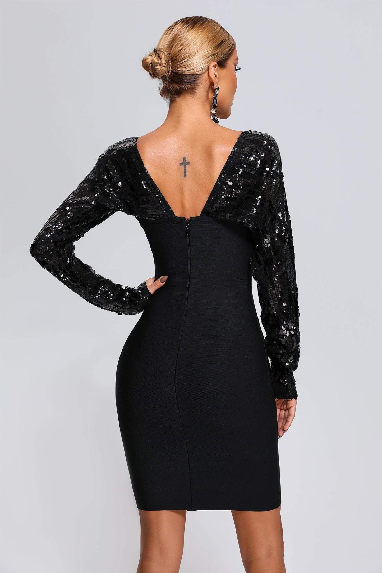 Olive Sequin Mini Bandage Dress - Bellabarnett