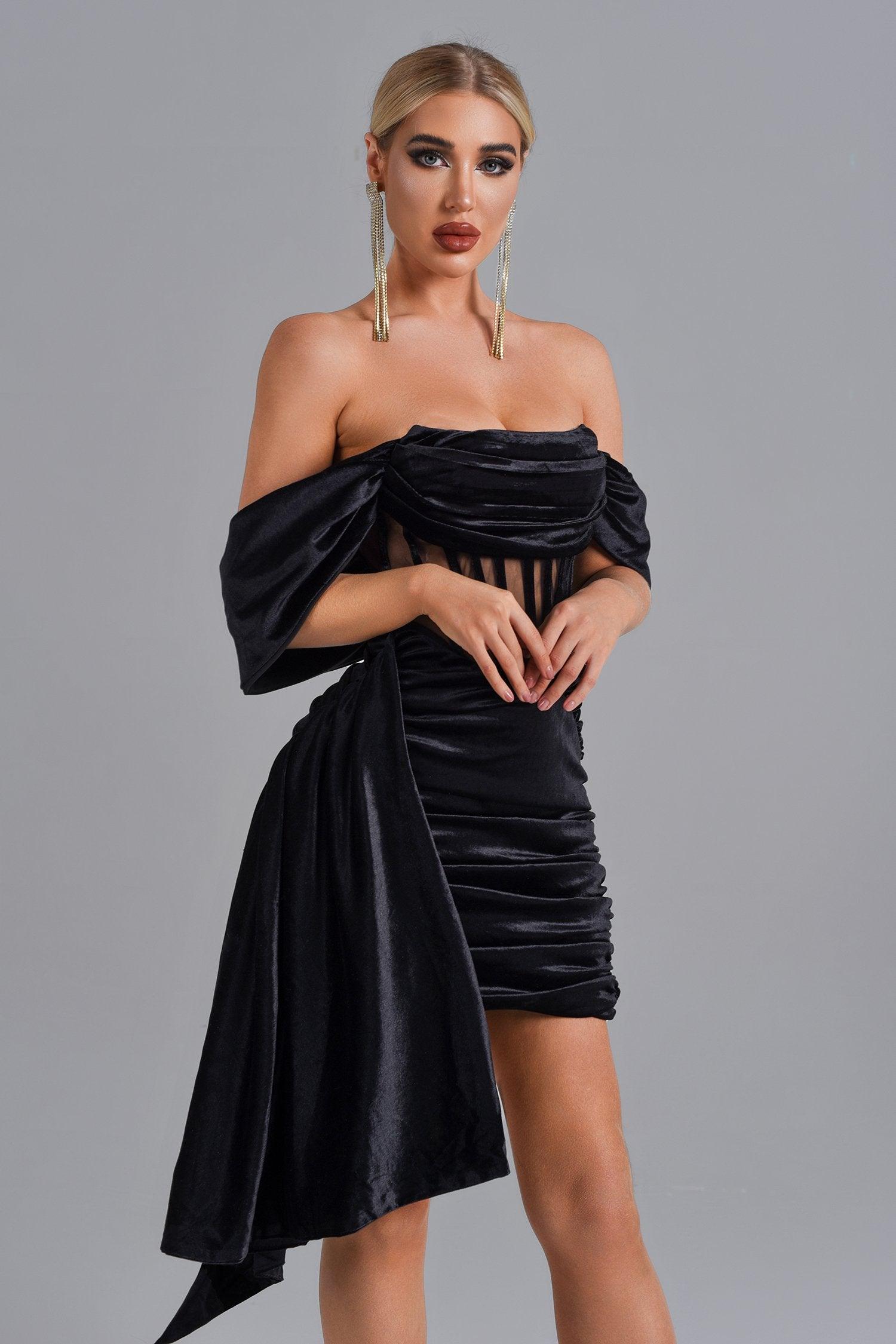 Elasa Velvet Corset Mini Dress - Black - Bellabarnett