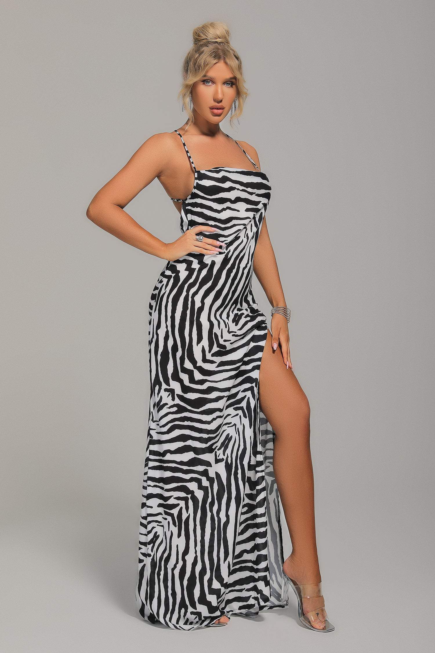 Arya Zebra Backless Maxi Dress