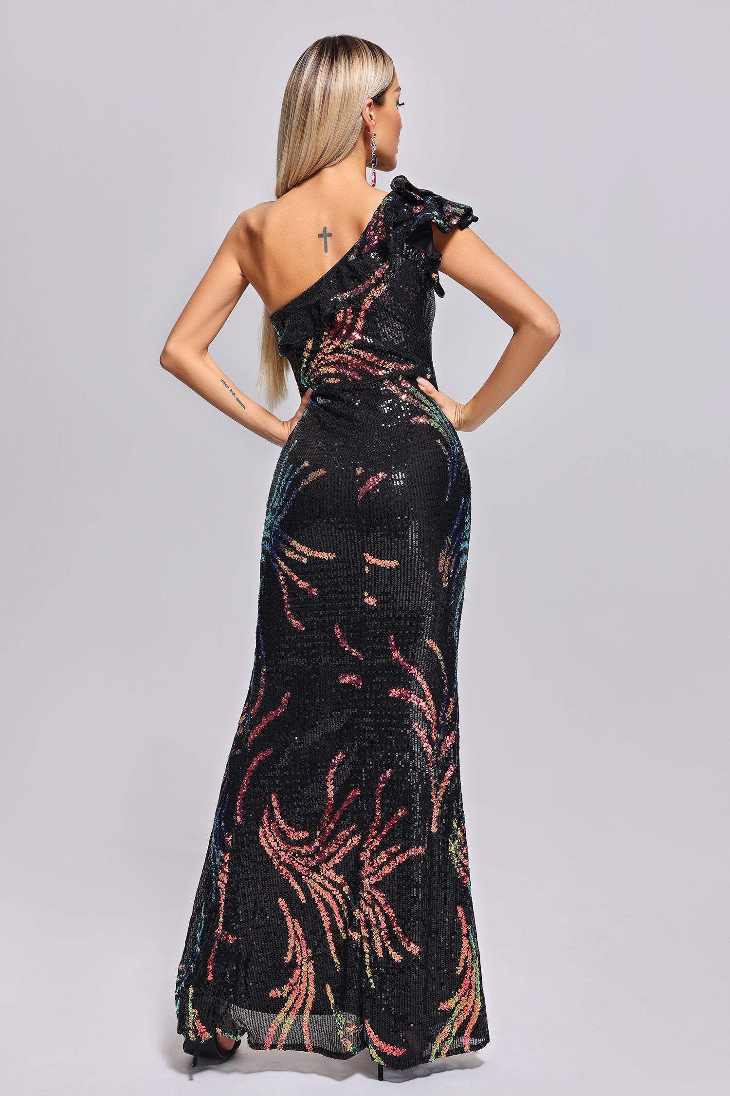 Shylynn One Shoulder Slit Sequin Maxi Dress