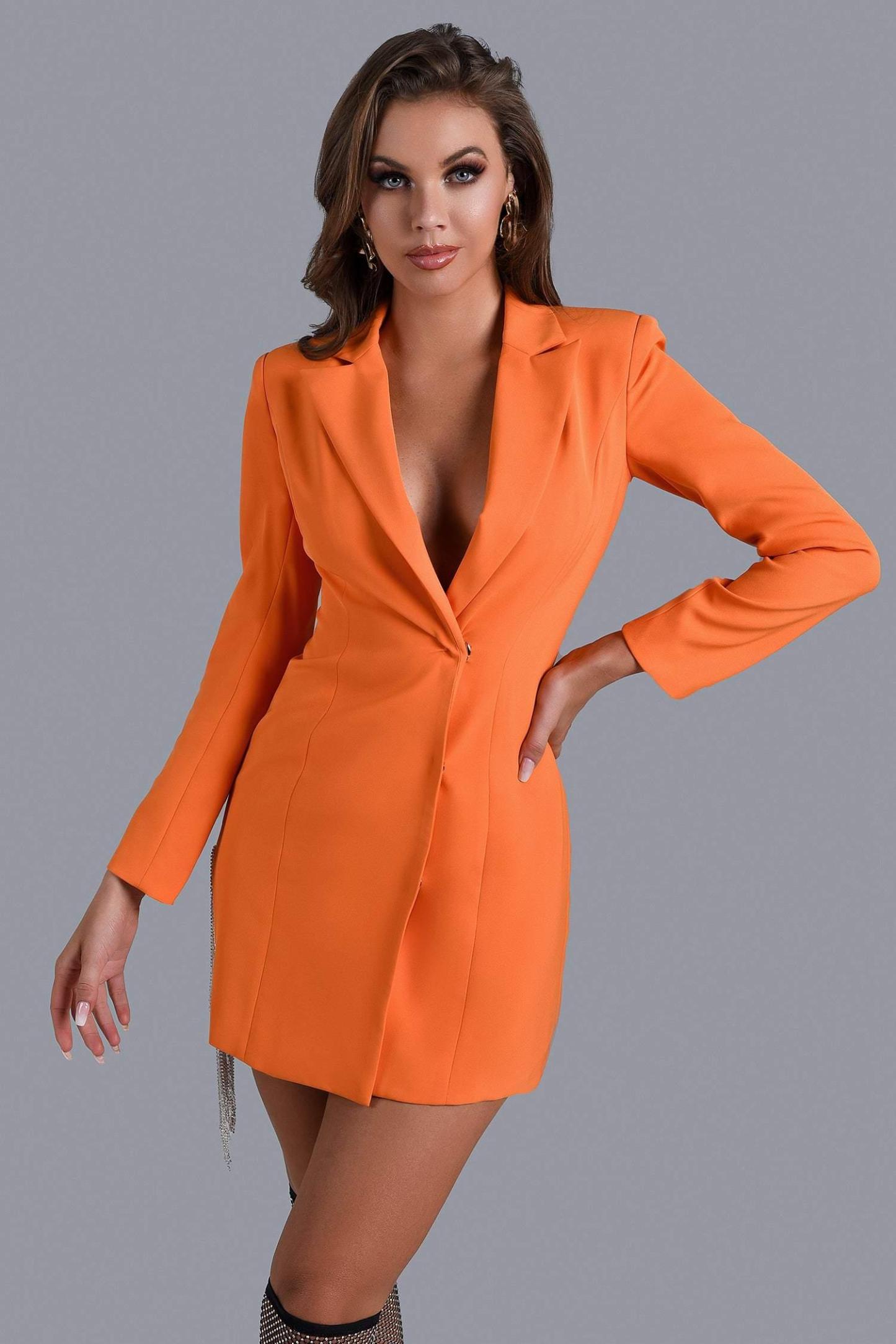 Elin Crystal Tassel Blazer Dress In Orange - Bellabarnett