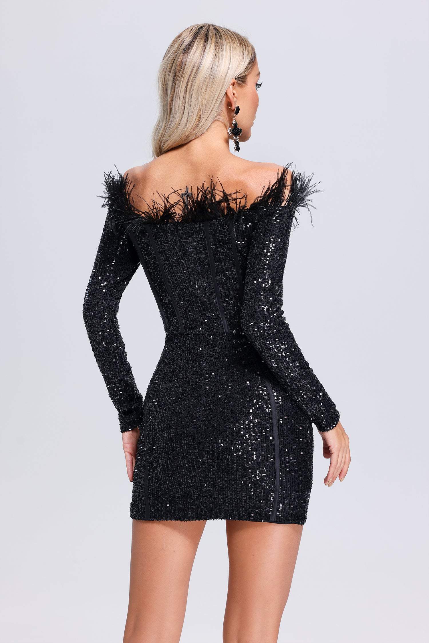 Wooh Feather Sequin Mini Dress
