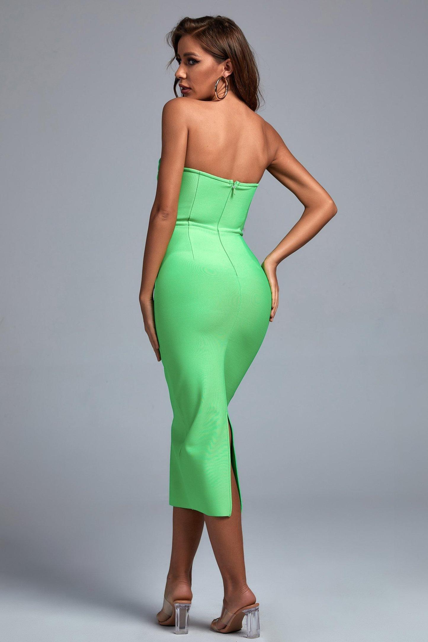 Salimi Midi Bandage Dress - Green - Bellabarnett