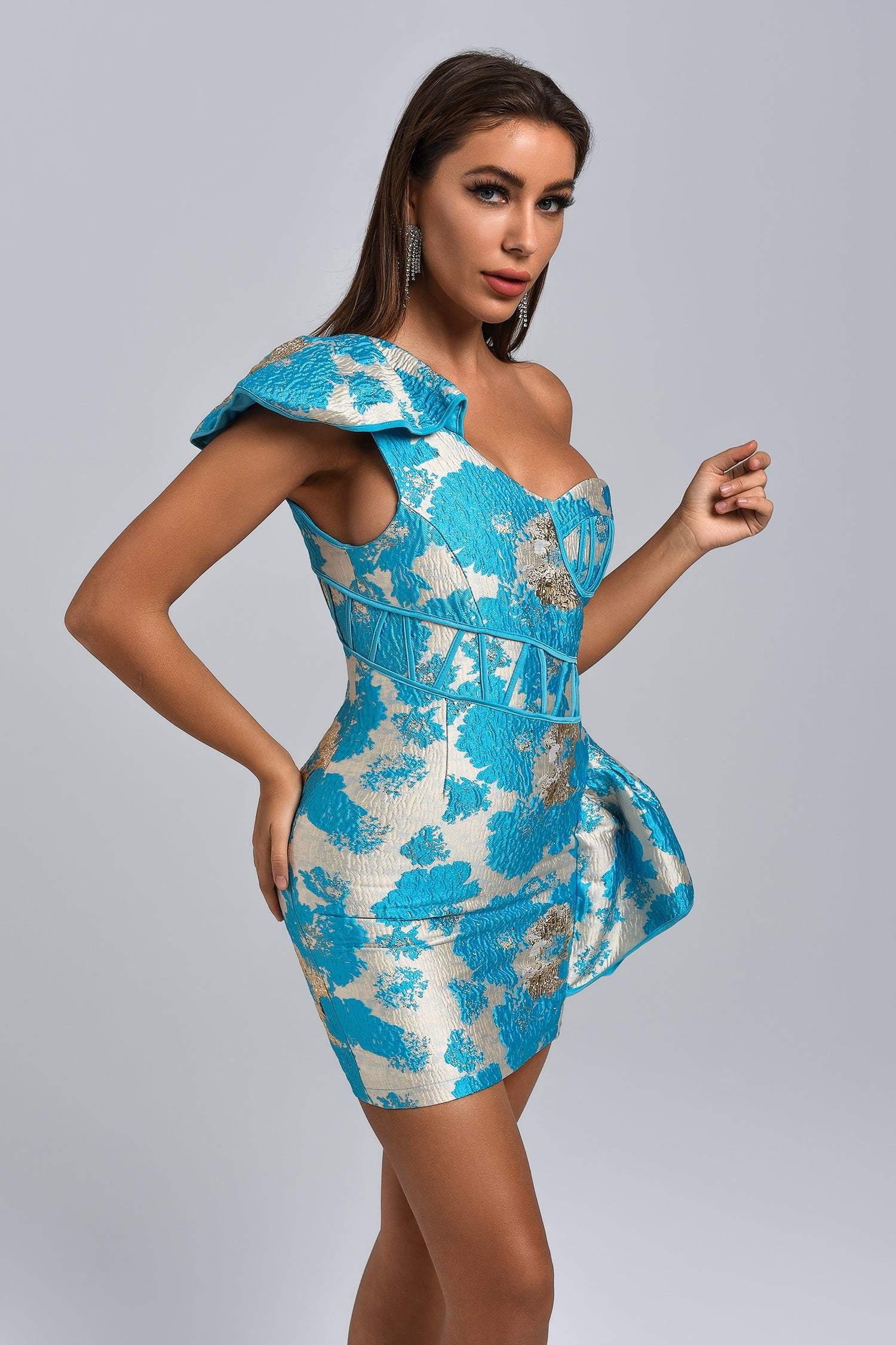 Amita One Shoulder Jacquard Mini Dress - Bellabarnett
