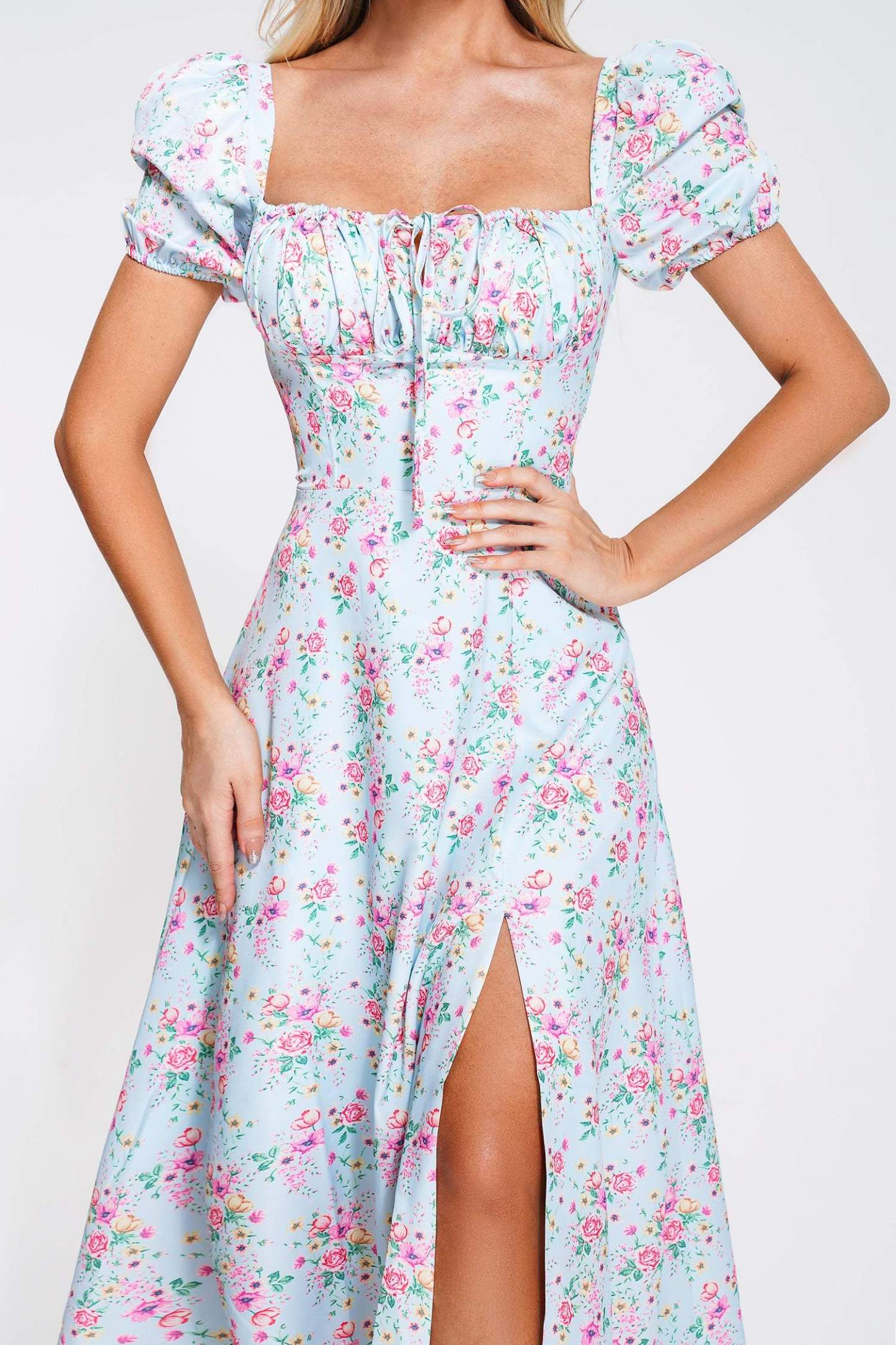 Triasa Puff Sleeve Floral Midi Dress