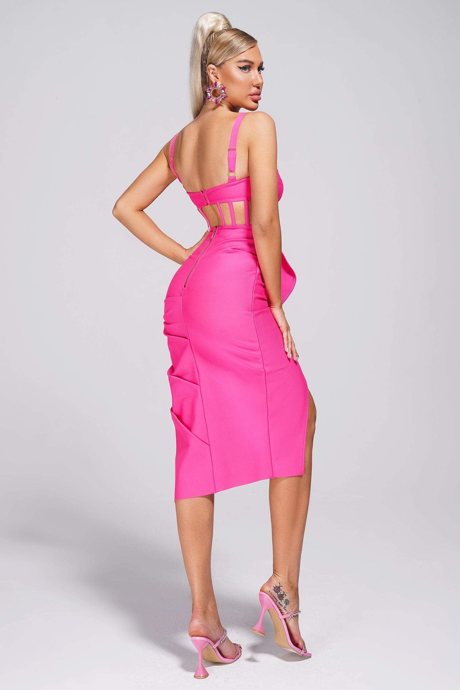 Bellamy Slit Midi Bandage Dress - Pink