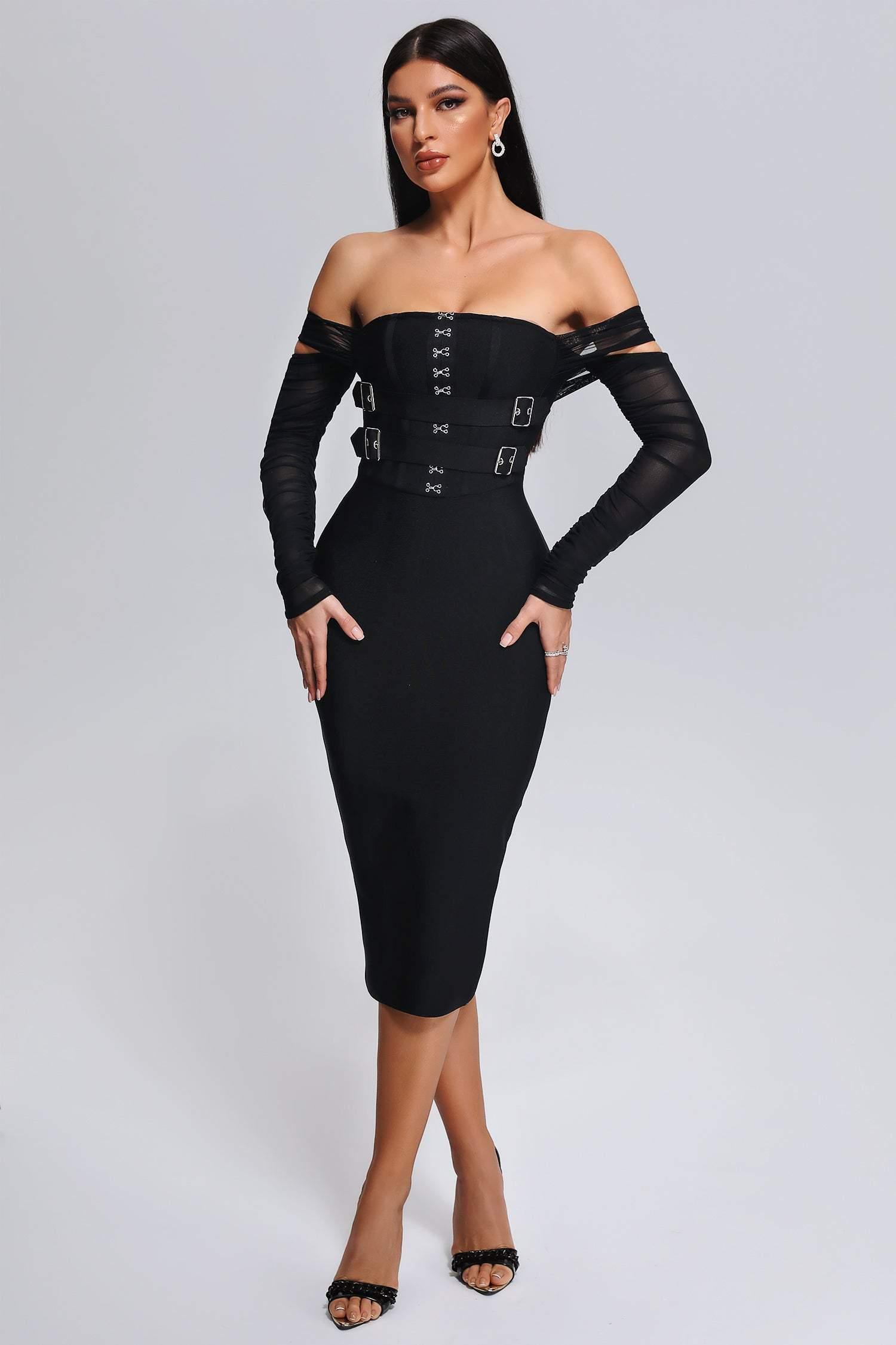 Off-the-shoulder midi gown with the tender embellishment ➤➤ Milla Dresses -  USA, Worldwide delivery