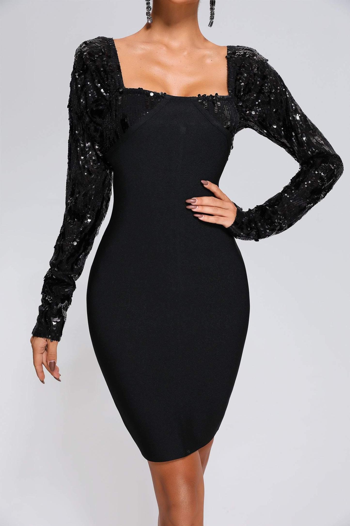 Olive Sequin Mini Bandage Dress - Bellabarnett
