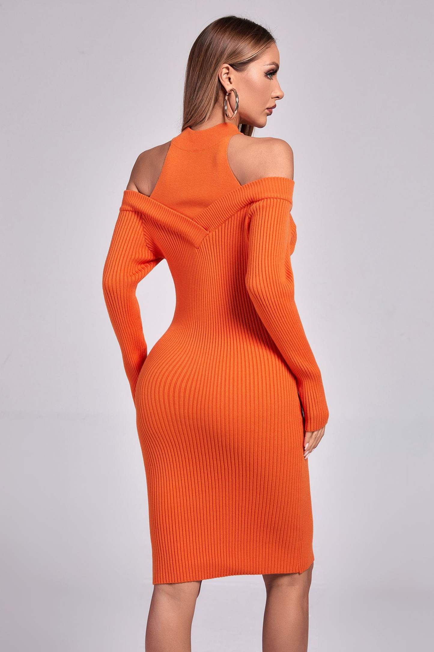Izzy Long Sleeve Cutout Sweater Dress - Orange - Bellabarnett