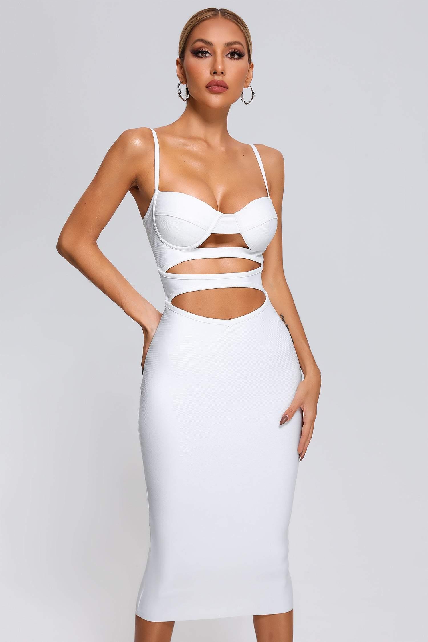 White cut out bandage cheap dress