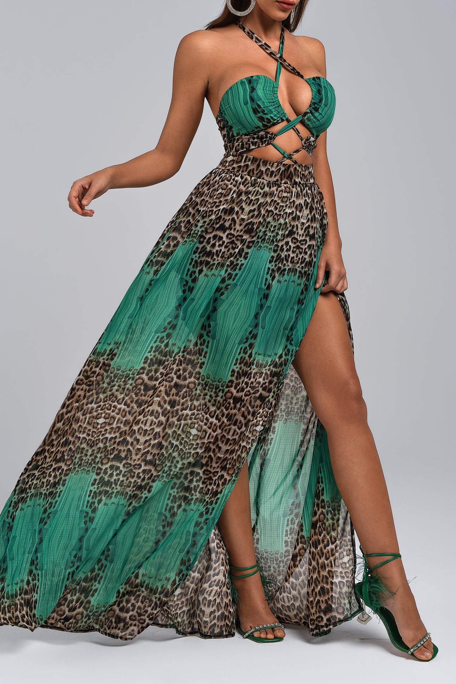Vix Halter Leopard Maxi Dress