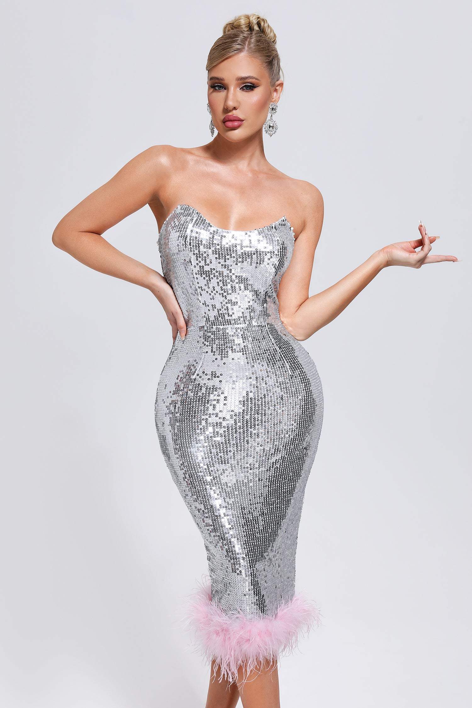 Turey Feather Sequin Midi Dress