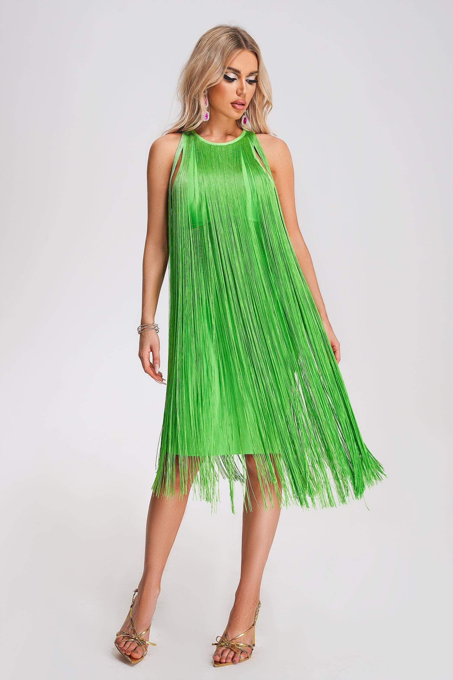 Kamryn Tassel Bandage Midi Dress - Green
