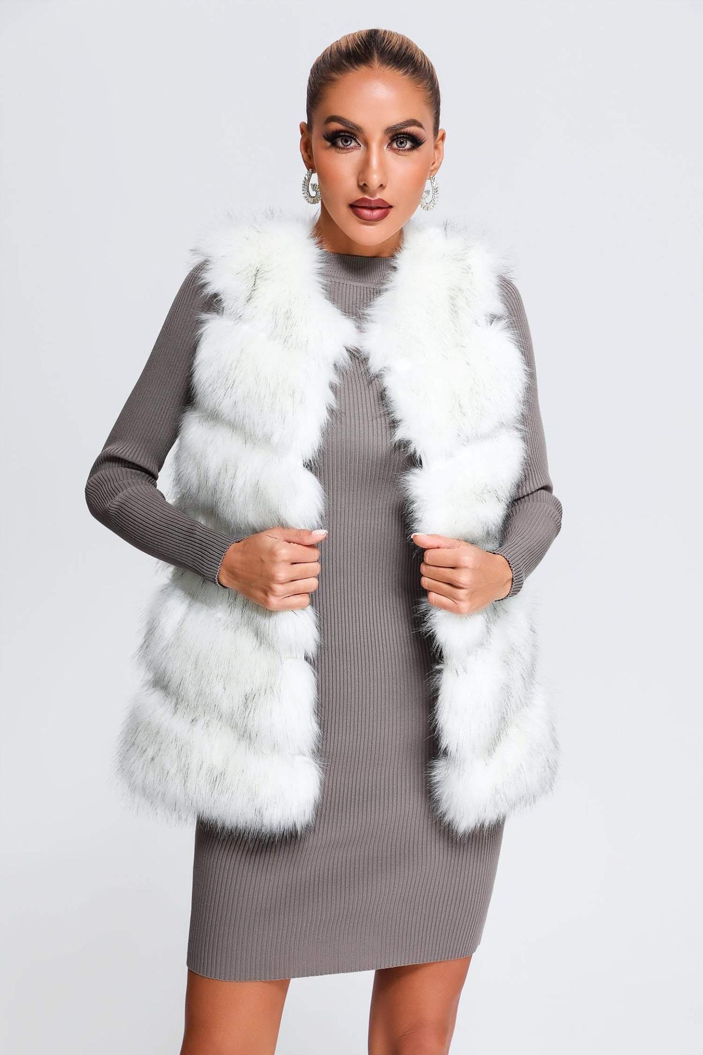 Soloma Artificial Fur Vest - White - Bellabarnett