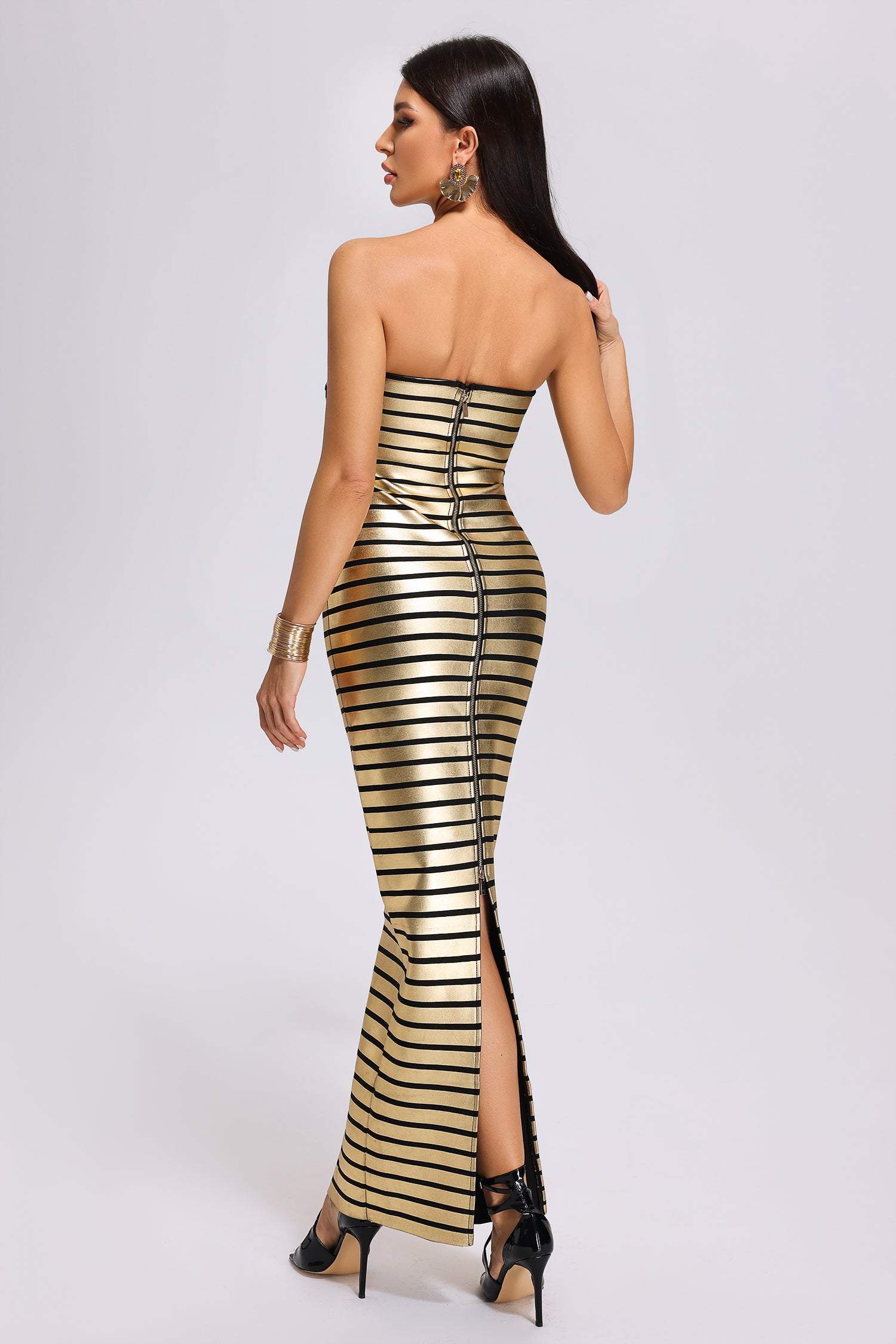Nicola Metallic Stripe Maxi Dress