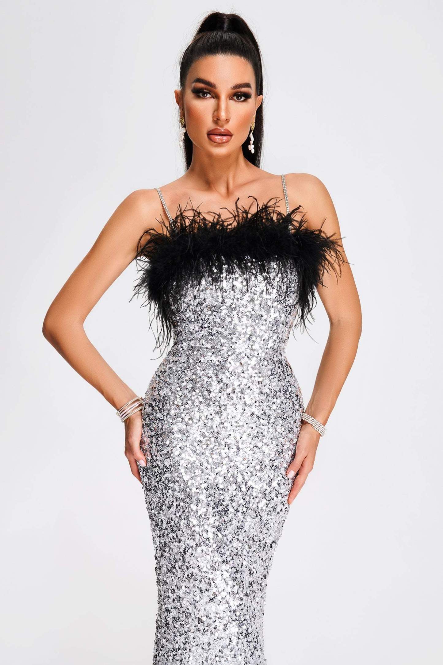 Kayley Feather Sequin Midi Dress