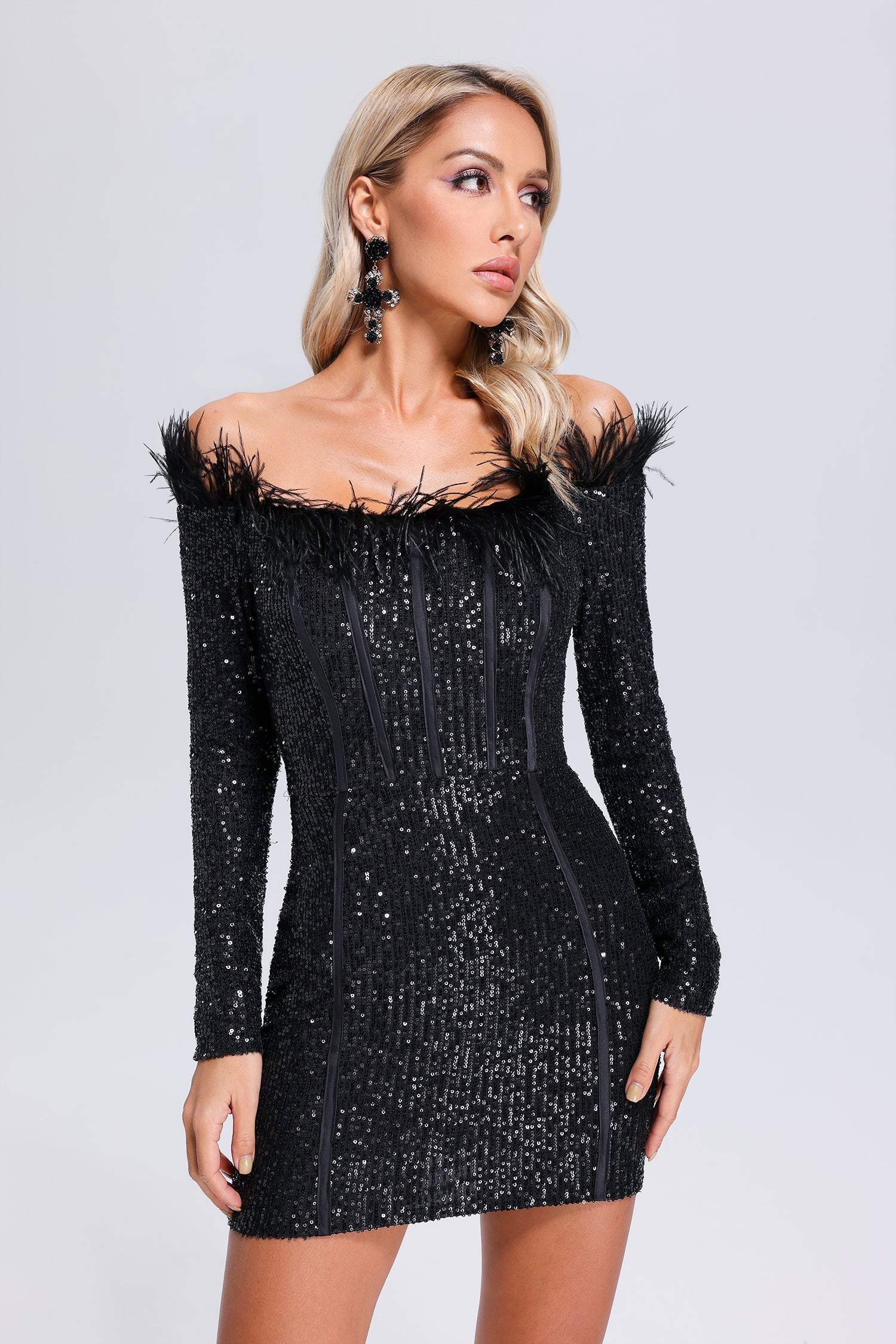 Wooh Feather Sequin Mini Dress