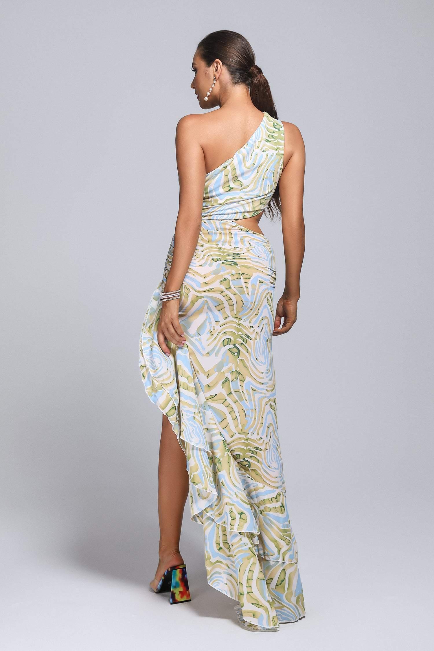 Berka One Shoulder Printed Maxi Dress - Bellabarnett