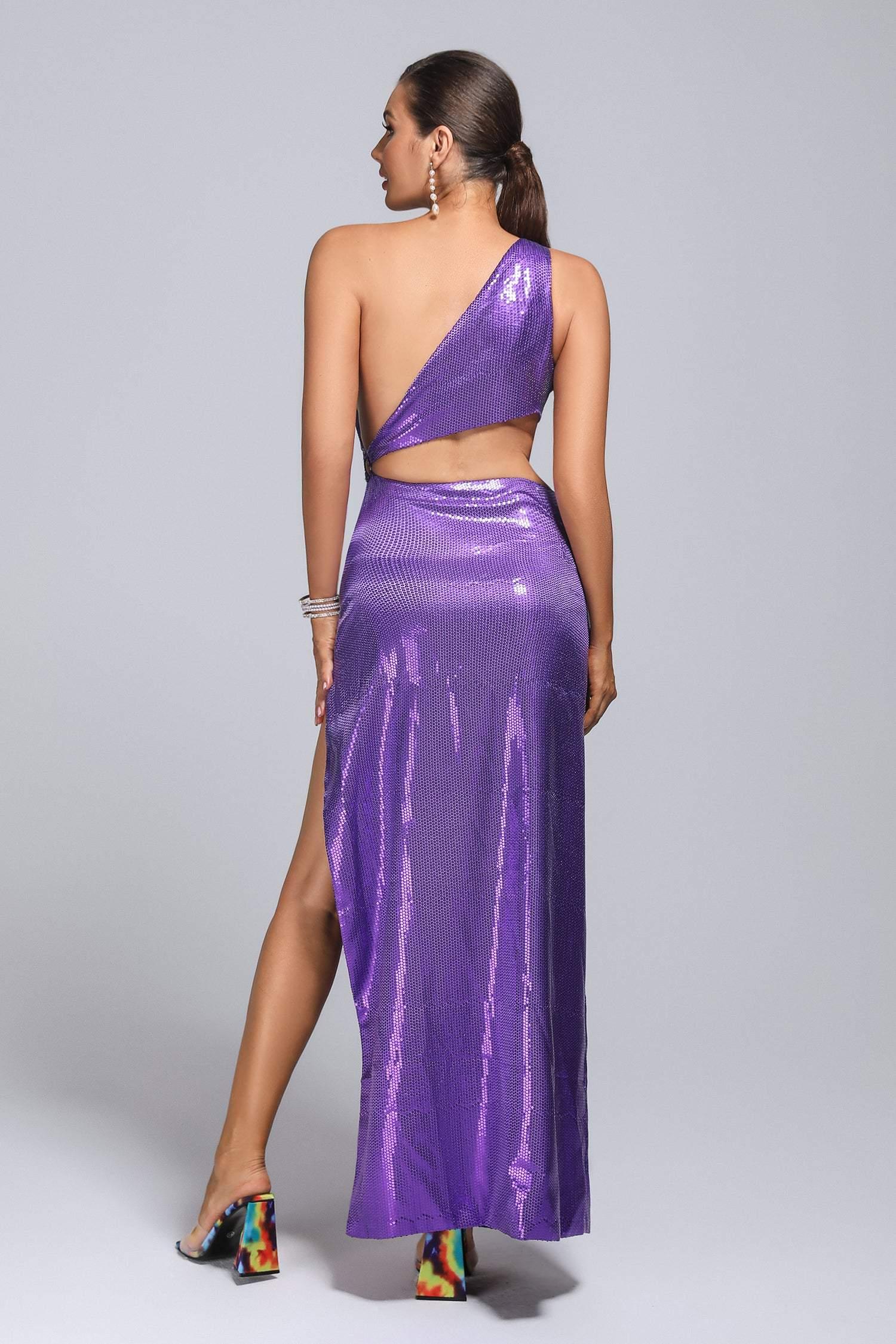 Benase Cutout Sequin Slit Maxi Dress - Bellabarnett