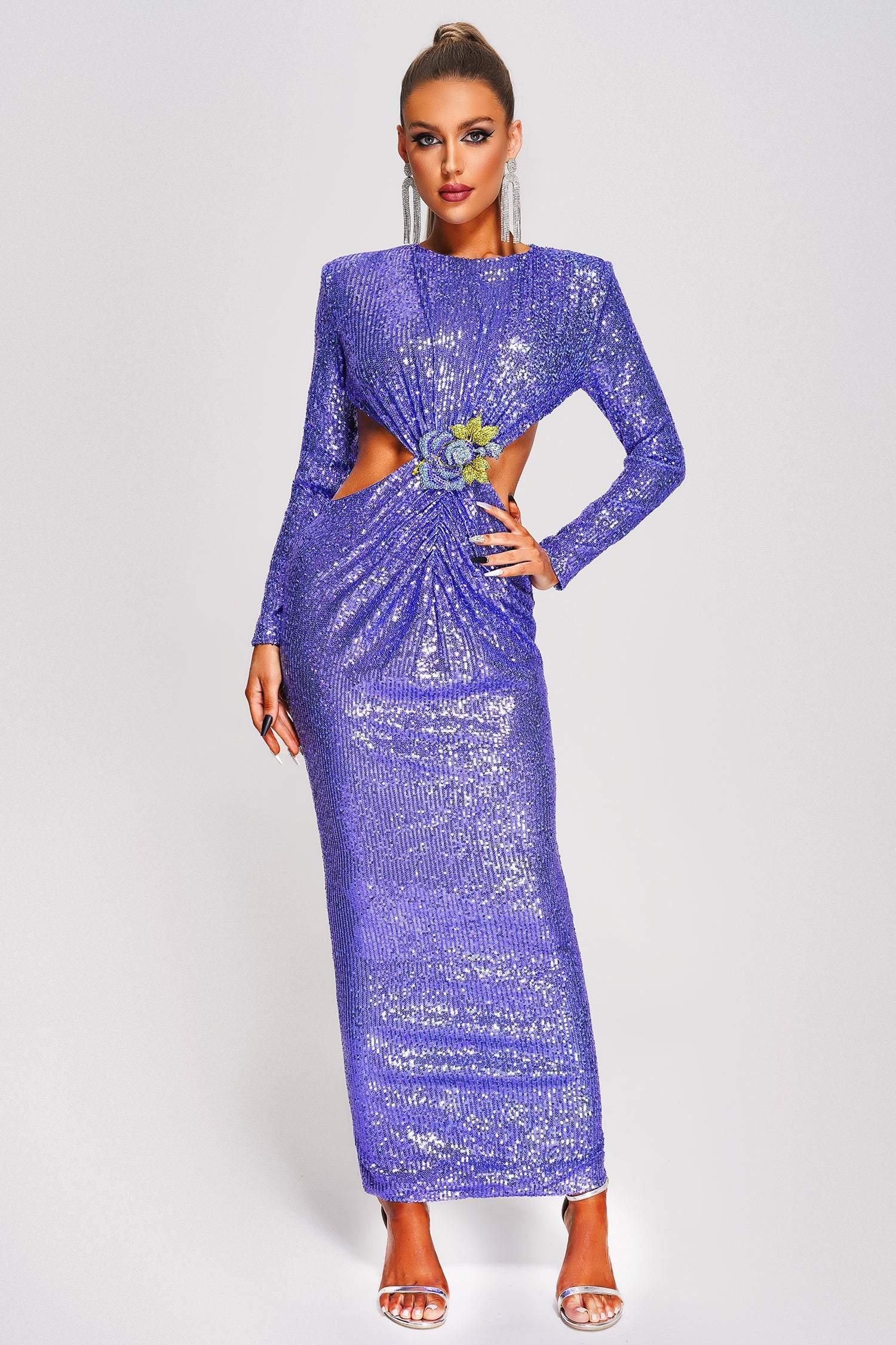 Venaa Sequin Cutout Maxi Dress - Bellabarnett