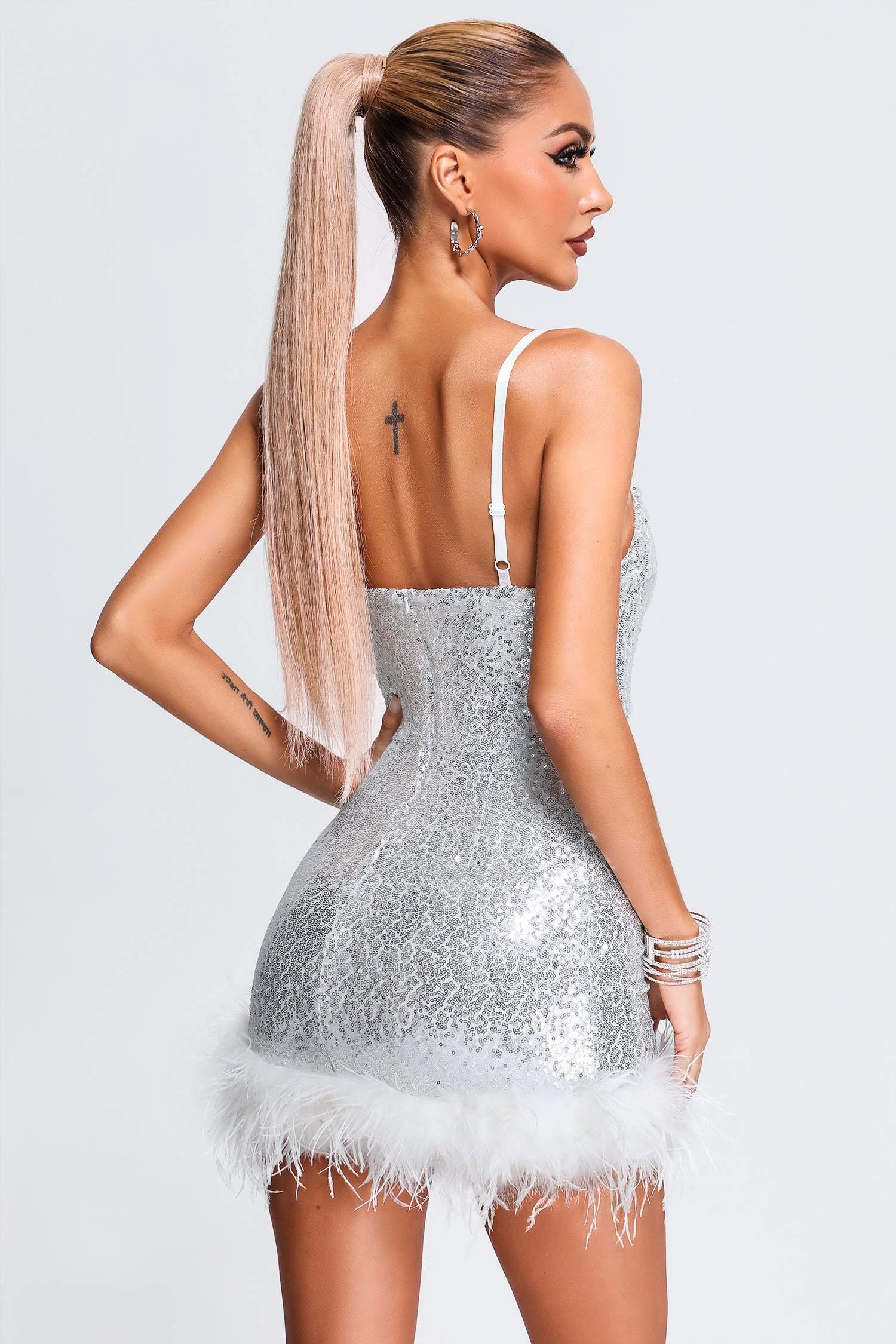 Vaonia Sequin Feather Mini Dress - Bellabarnett