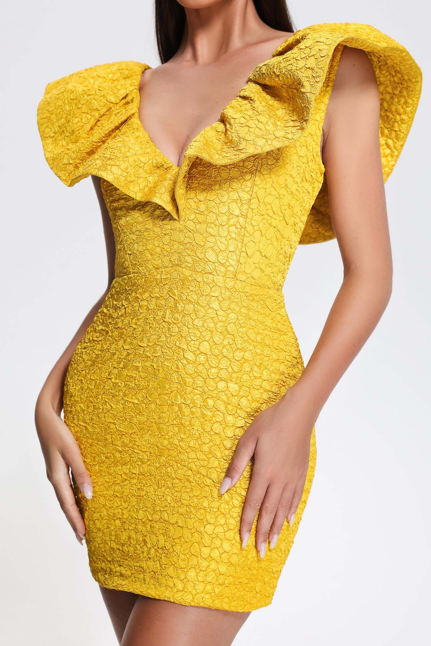 Mary Jacquard Backless Mini Dress - Yellow