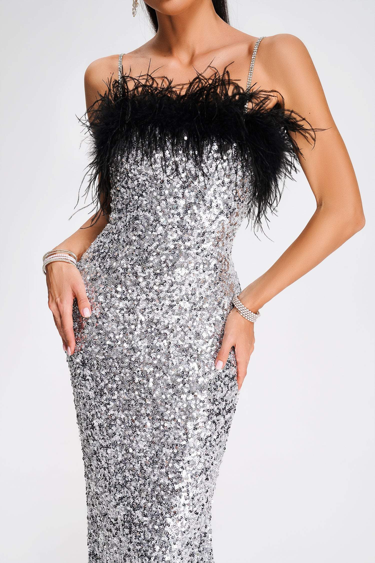 Kayley Feather Sequin Midi Dress