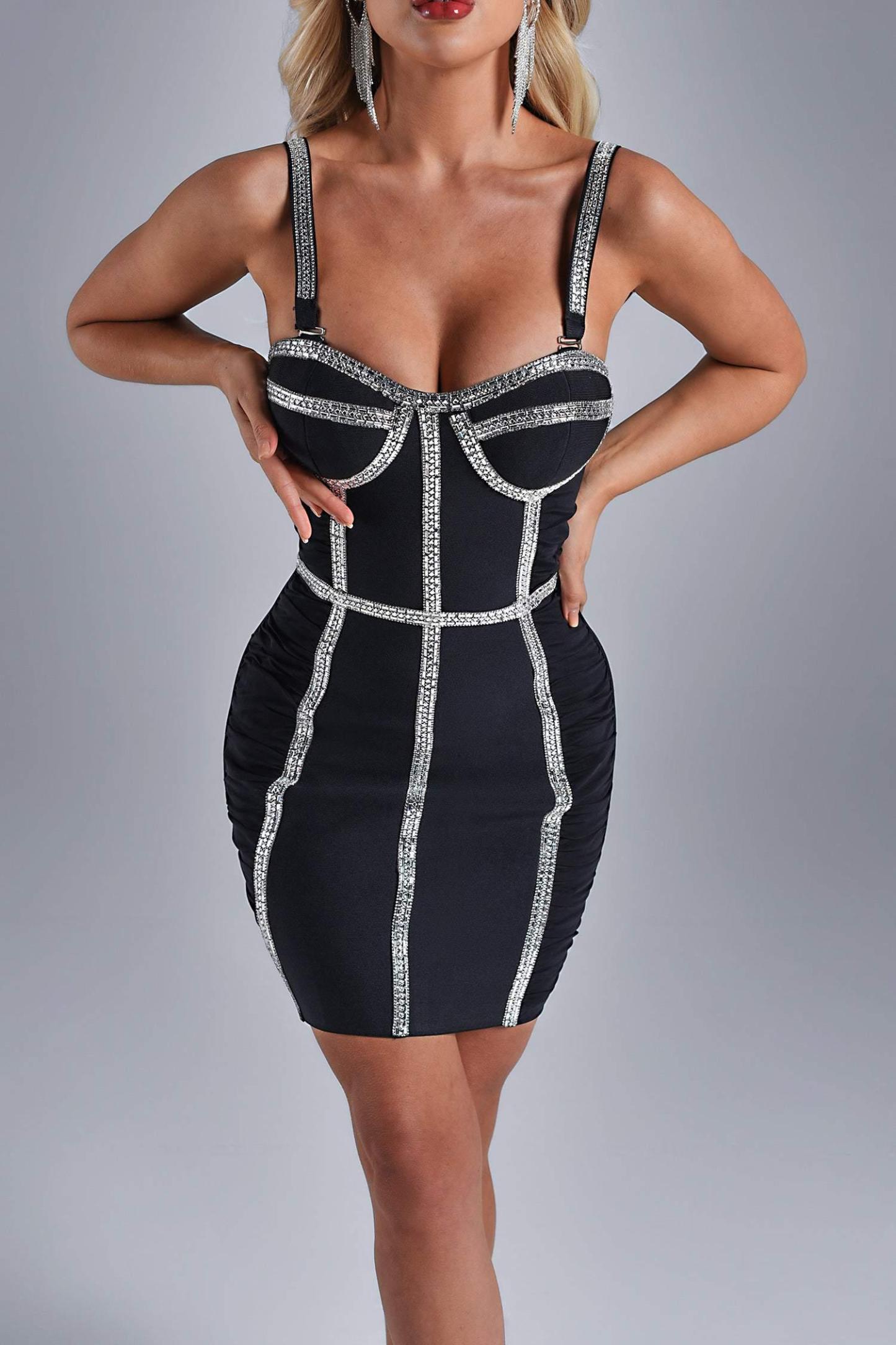 Carola Rhinestone Midi Bandage Dress - Bellabarnett