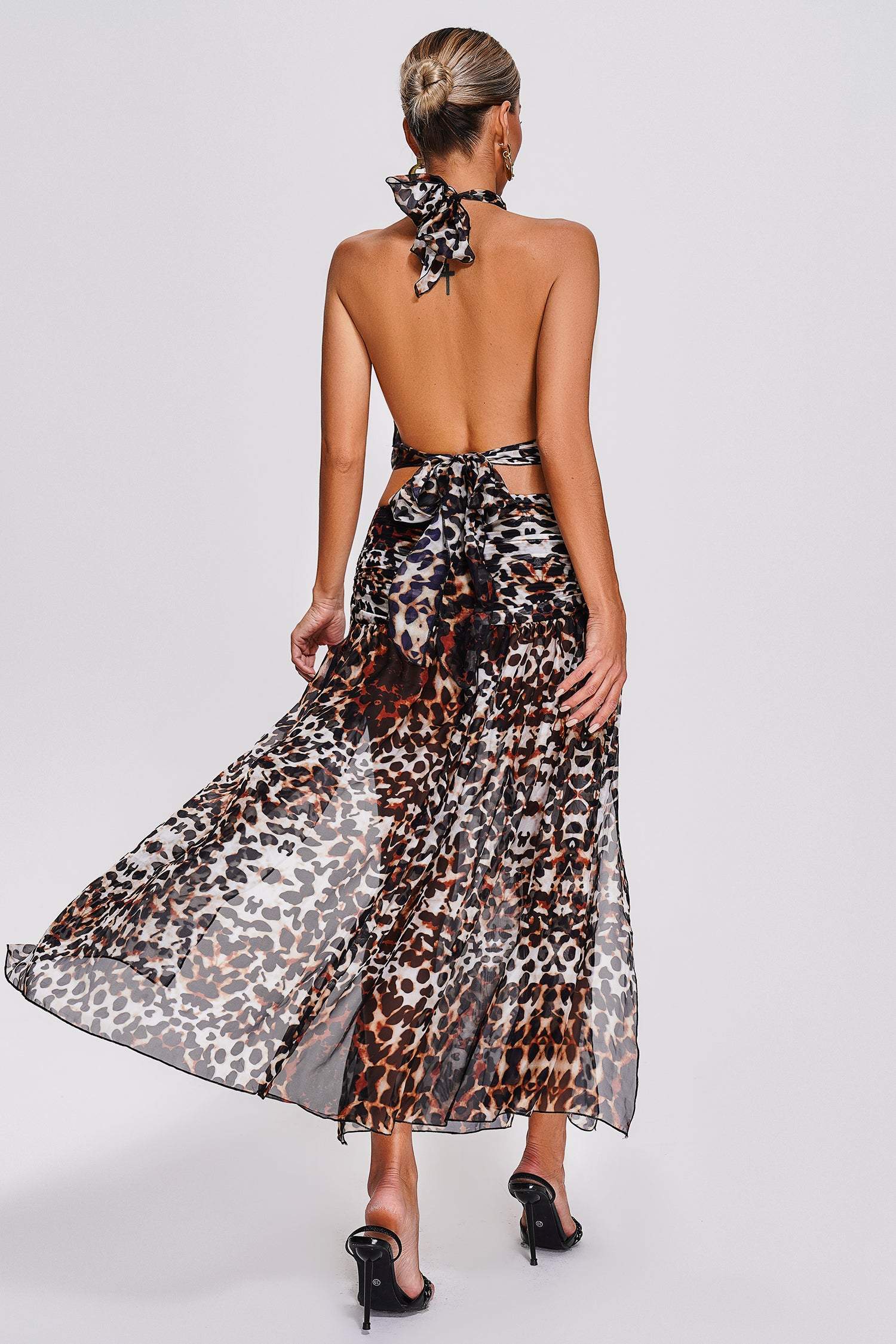 Sola Leopard Halter Slit Maxi Dress