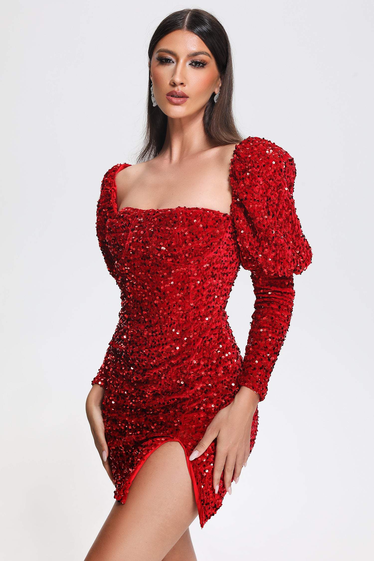 Katty Sequin Puff Sleeve Mini Dress