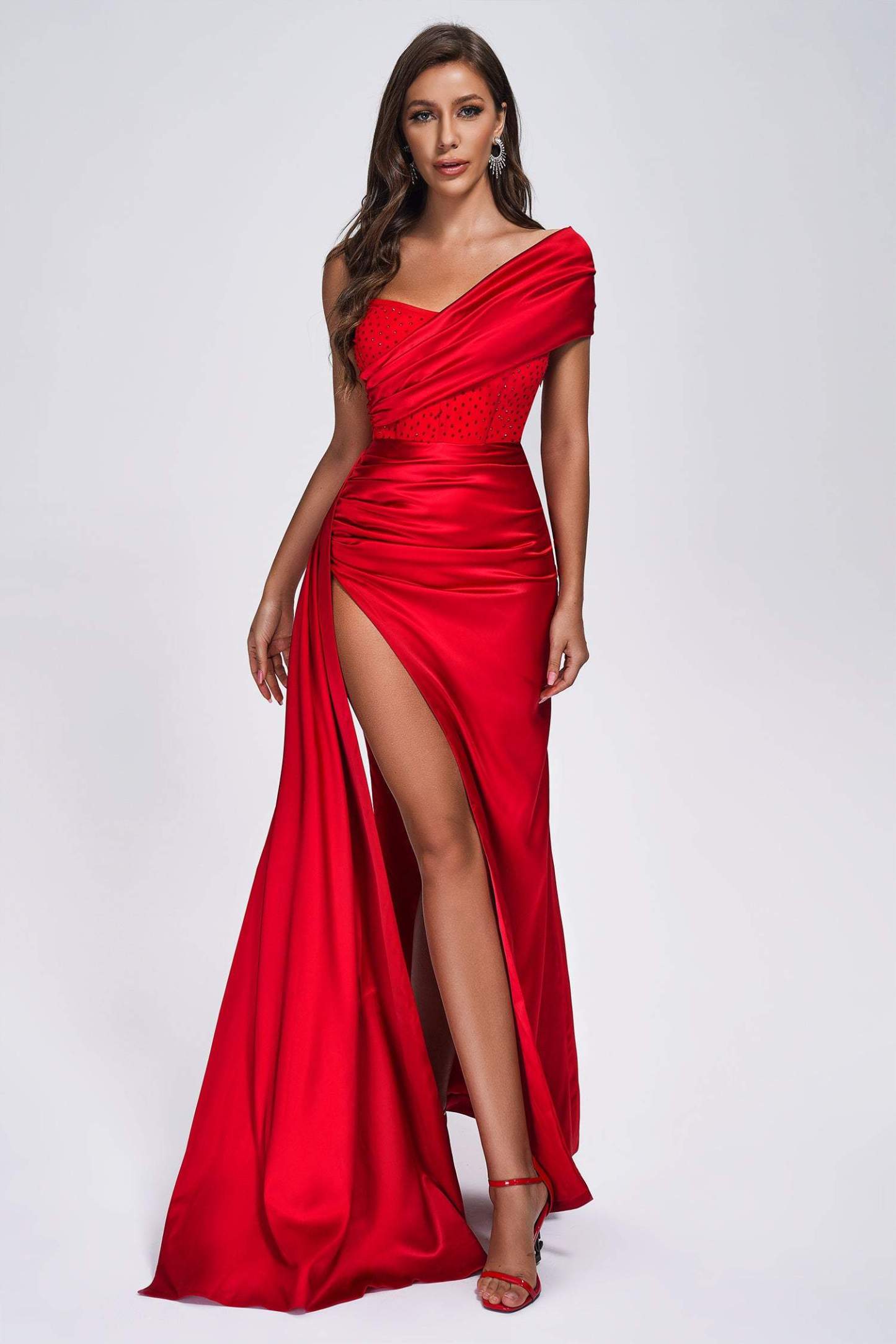 RED FITTED MESH CORSET GOWN – DDMINE