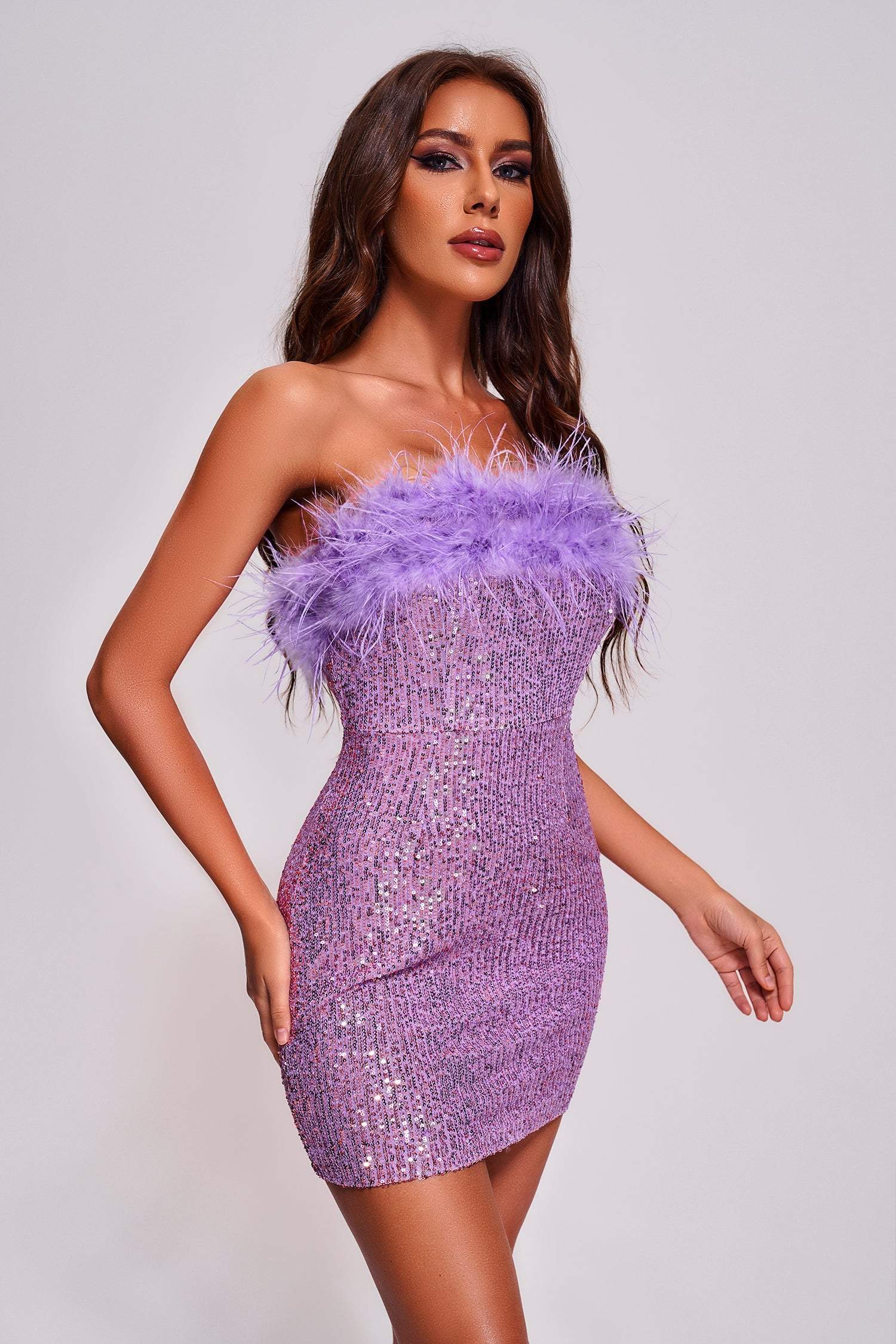 Darcy Strapless Feather Sequin Mini Dress