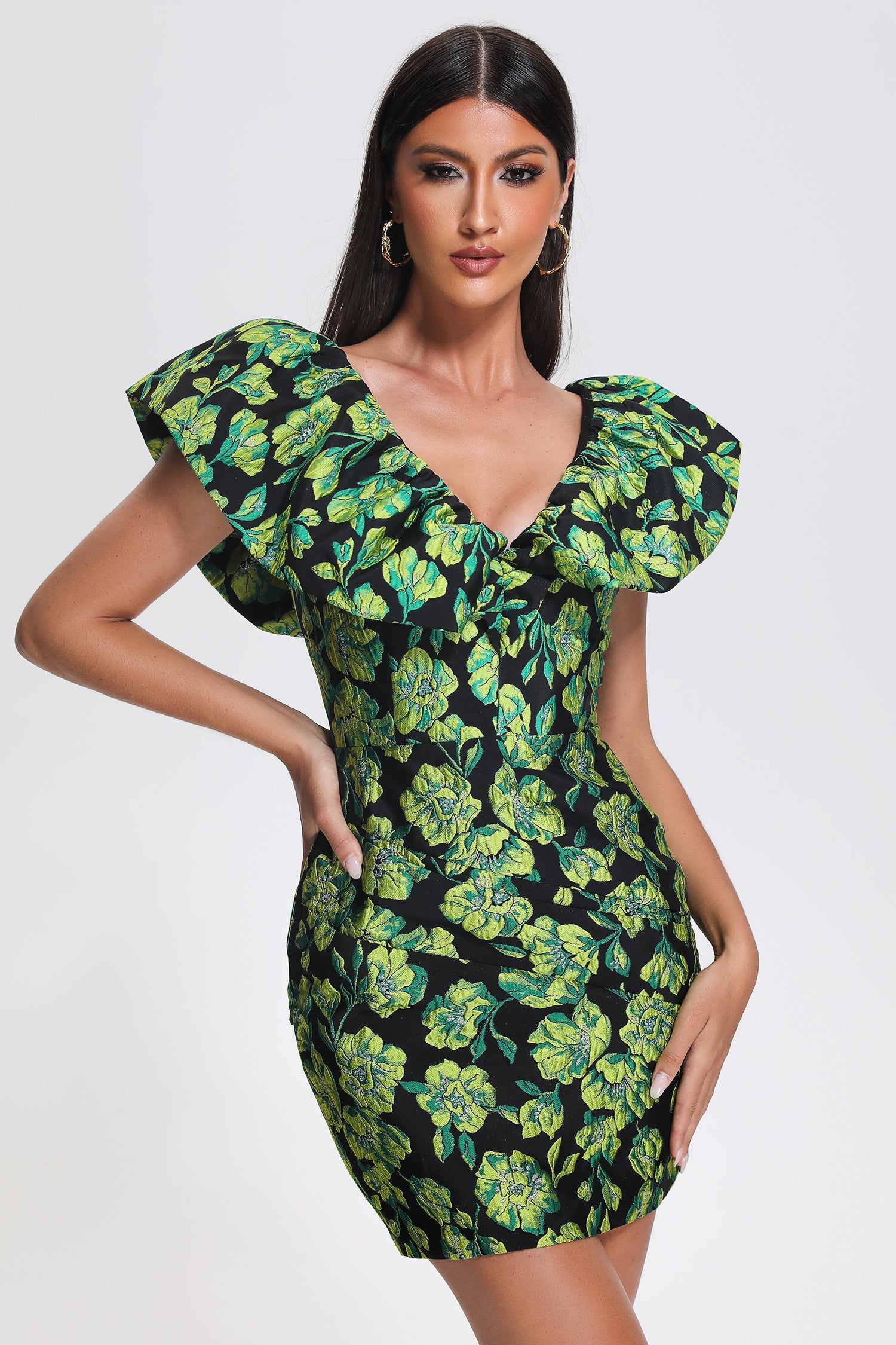 Mary Jacquard Backless Mini Dress - Green