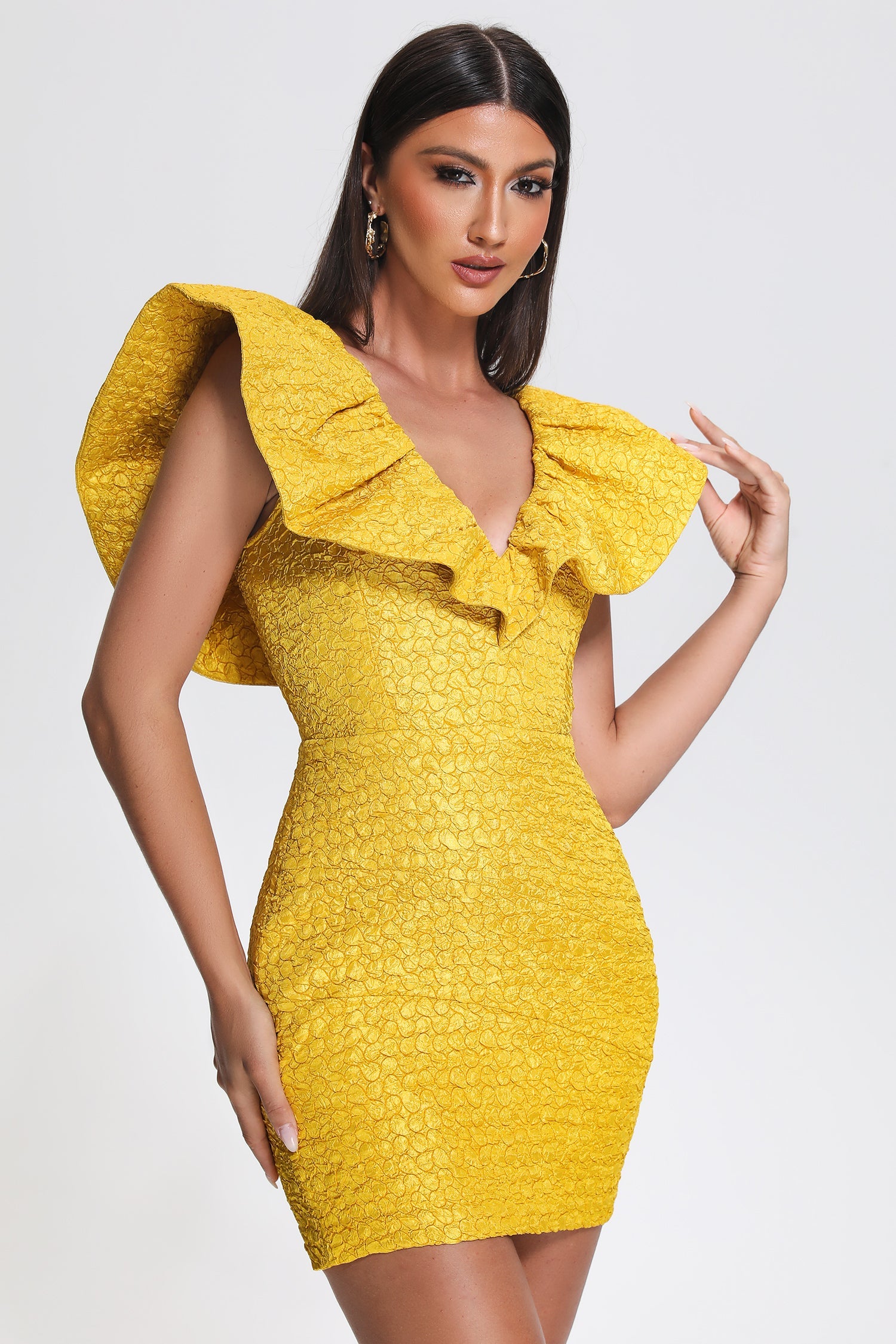 Mary Jacquard Backless Mini Dress - Yellow