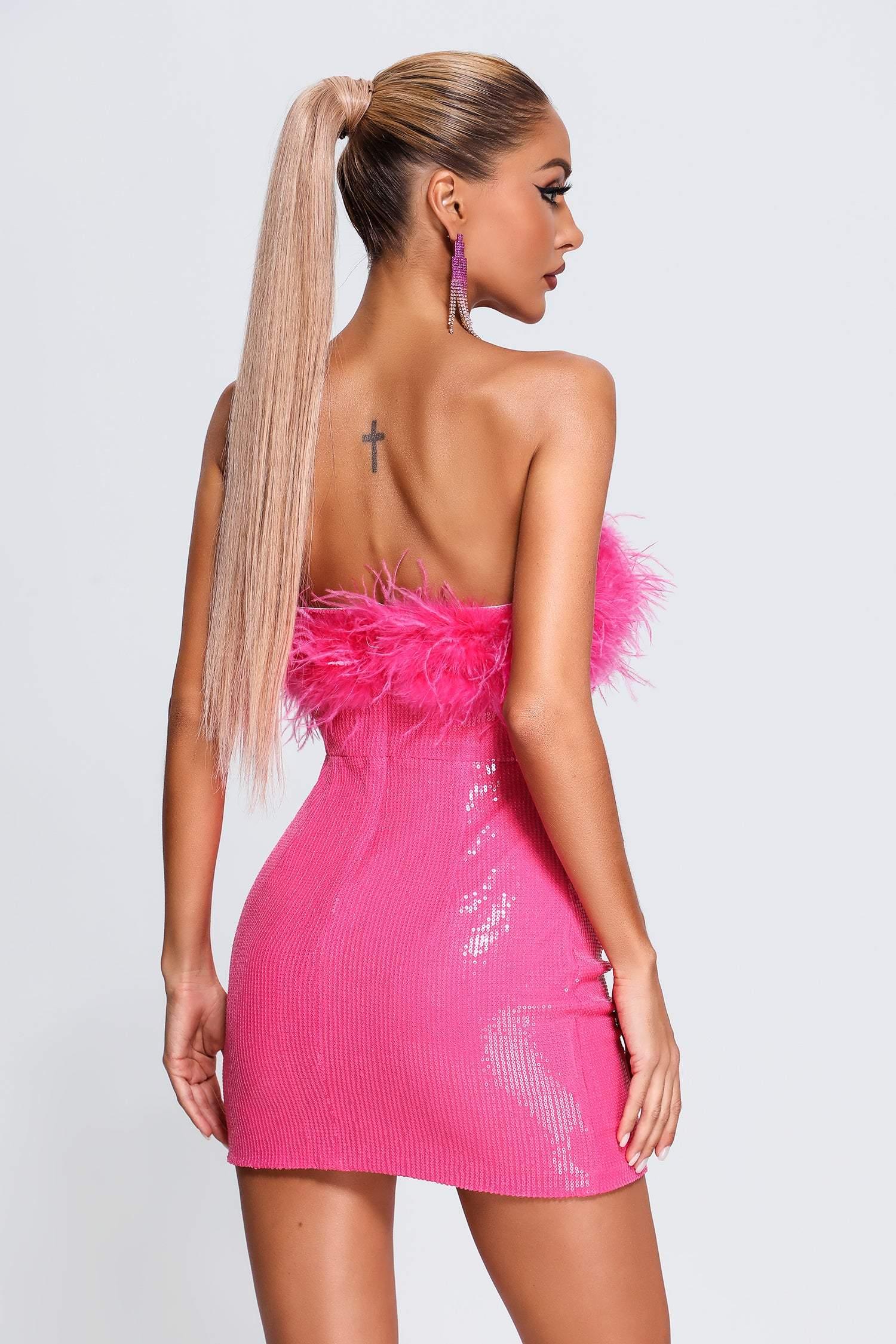 Roto Sequin Feather Mini Dress - Bellabarnett