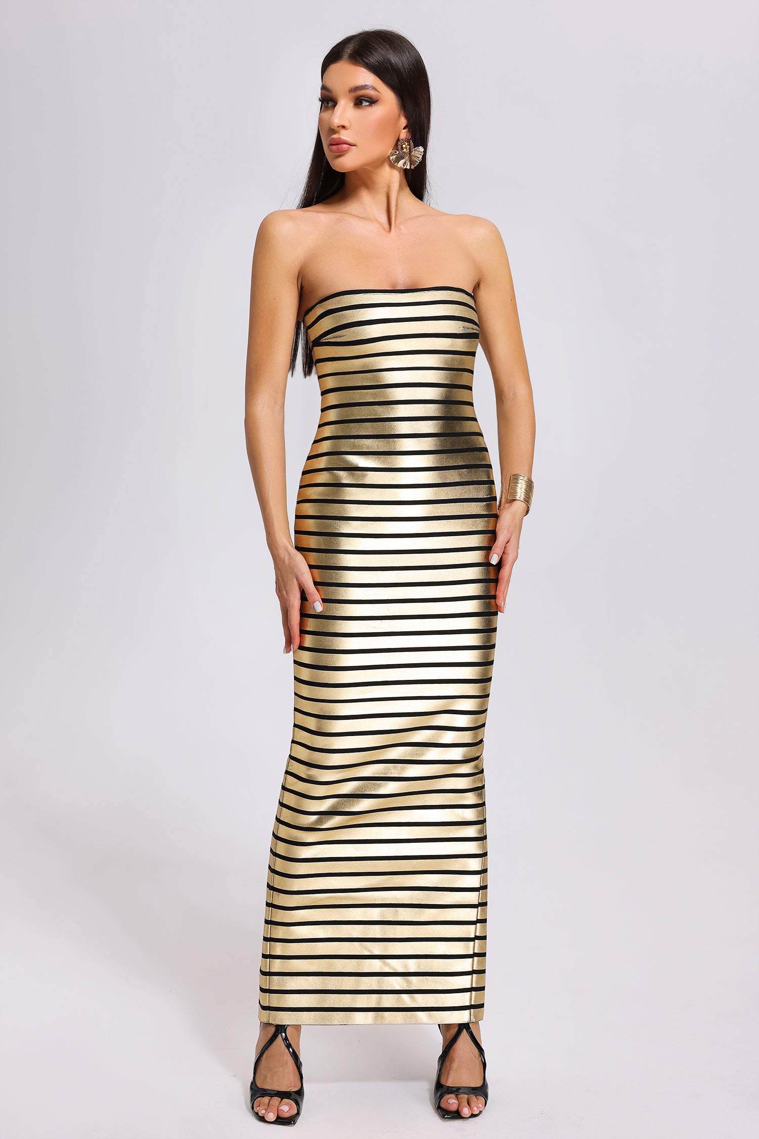 Nicola Metallic Stripe Maxi Dress