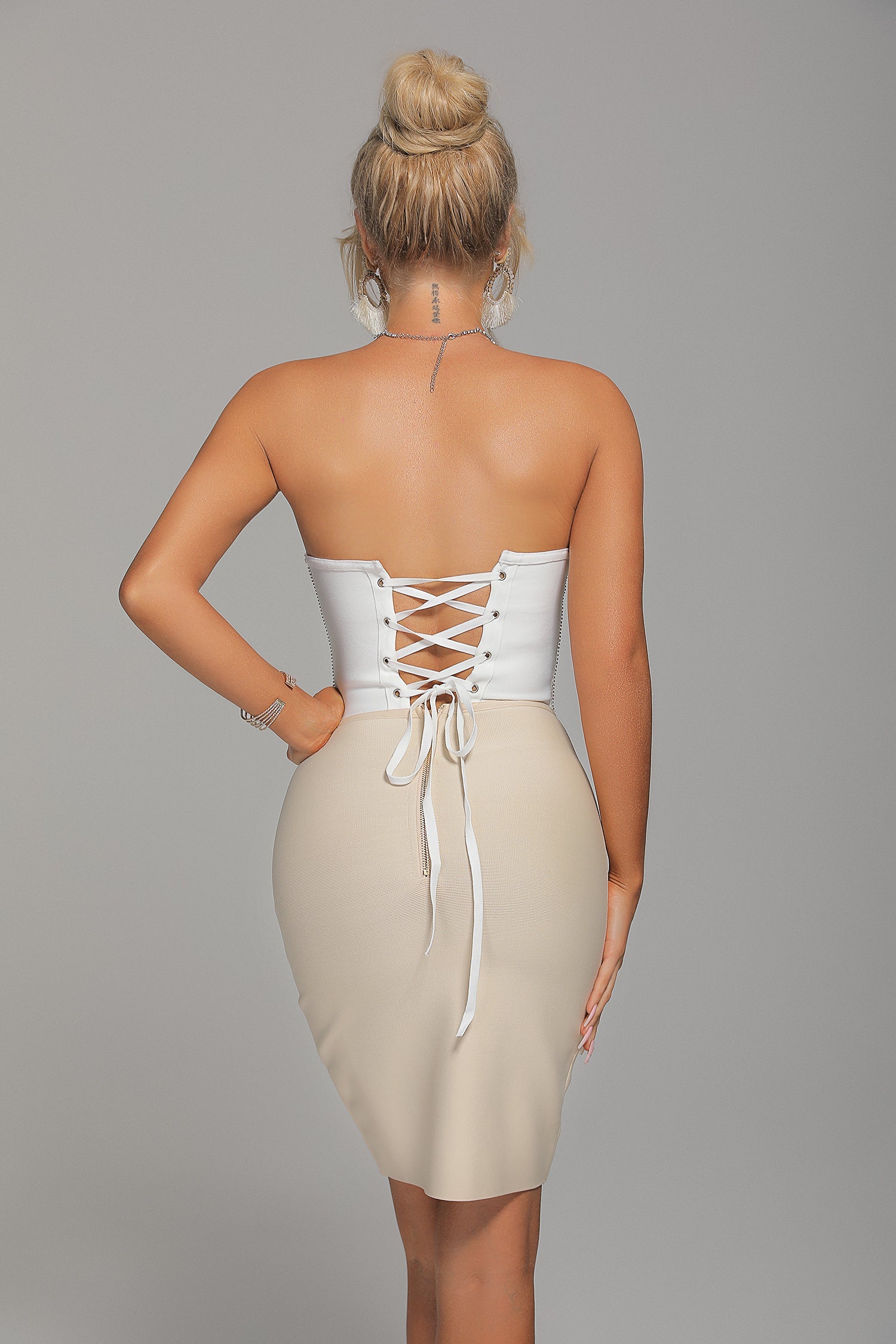 Siena Diamonate Lace Up Mini Bandage Dress - White