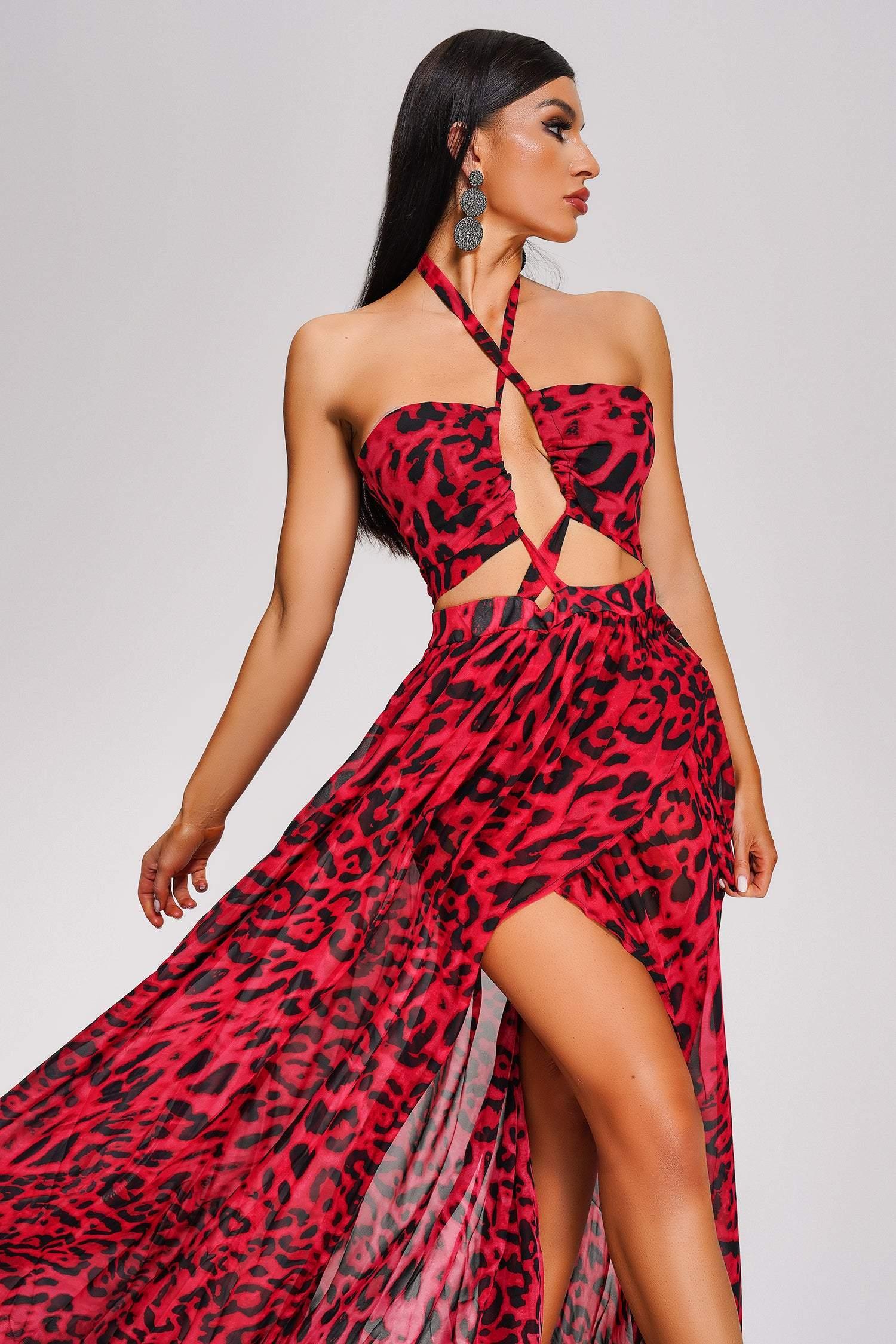 Verga Halter Leopard Maxi Dress - Bellabarnett