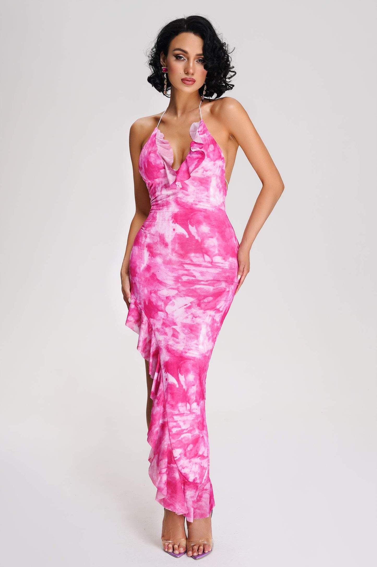 Moda Halter Printed Slit Midi Dress
