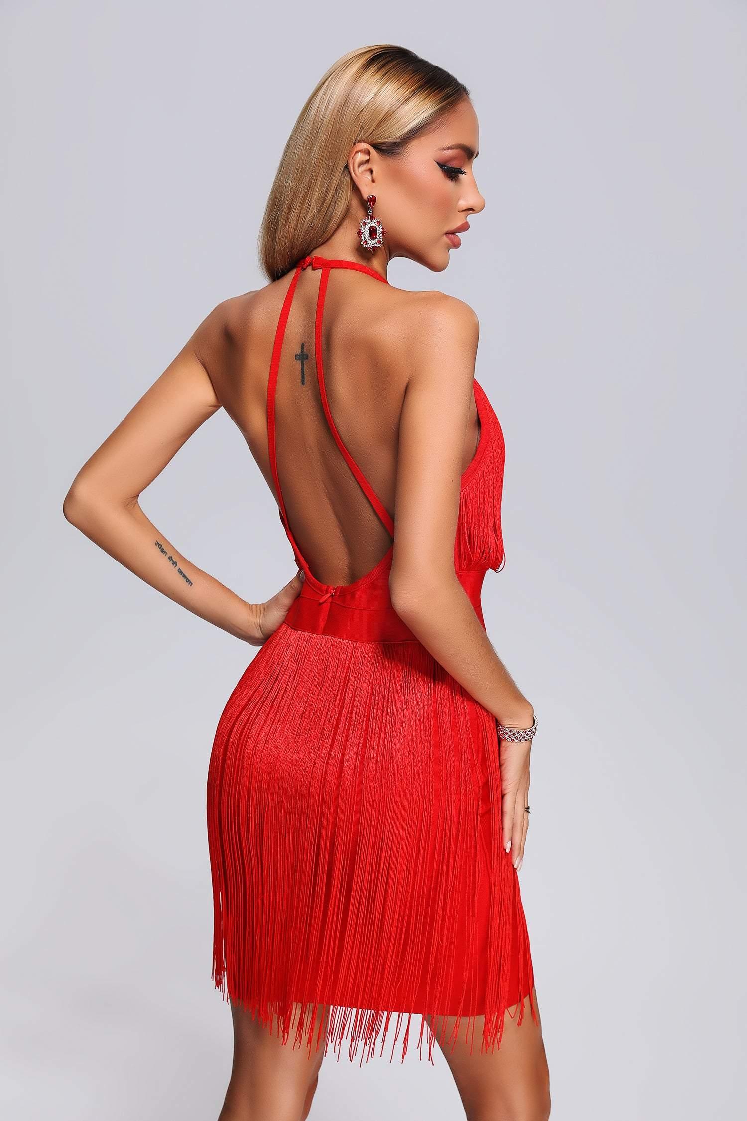 Arbenita Tassel Mini Bandage Dress - Red - Bellabarnett