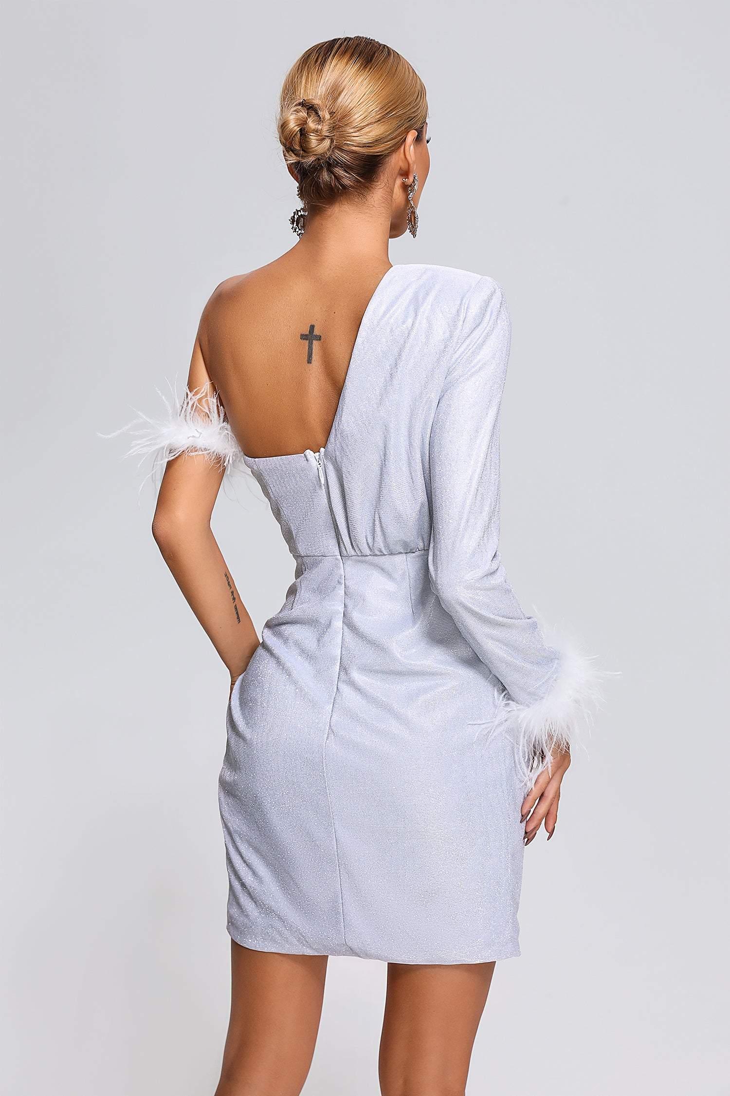 Hoshi Feather One Shoulder Mini Dress - Bellabarnett