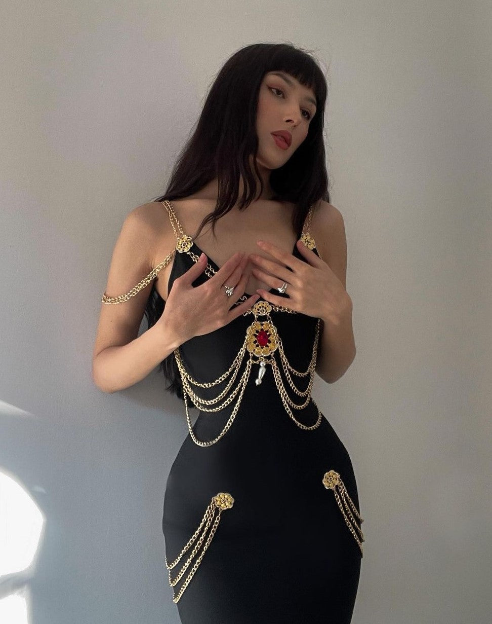 Metal Embellishment Bandage Maxi Dress