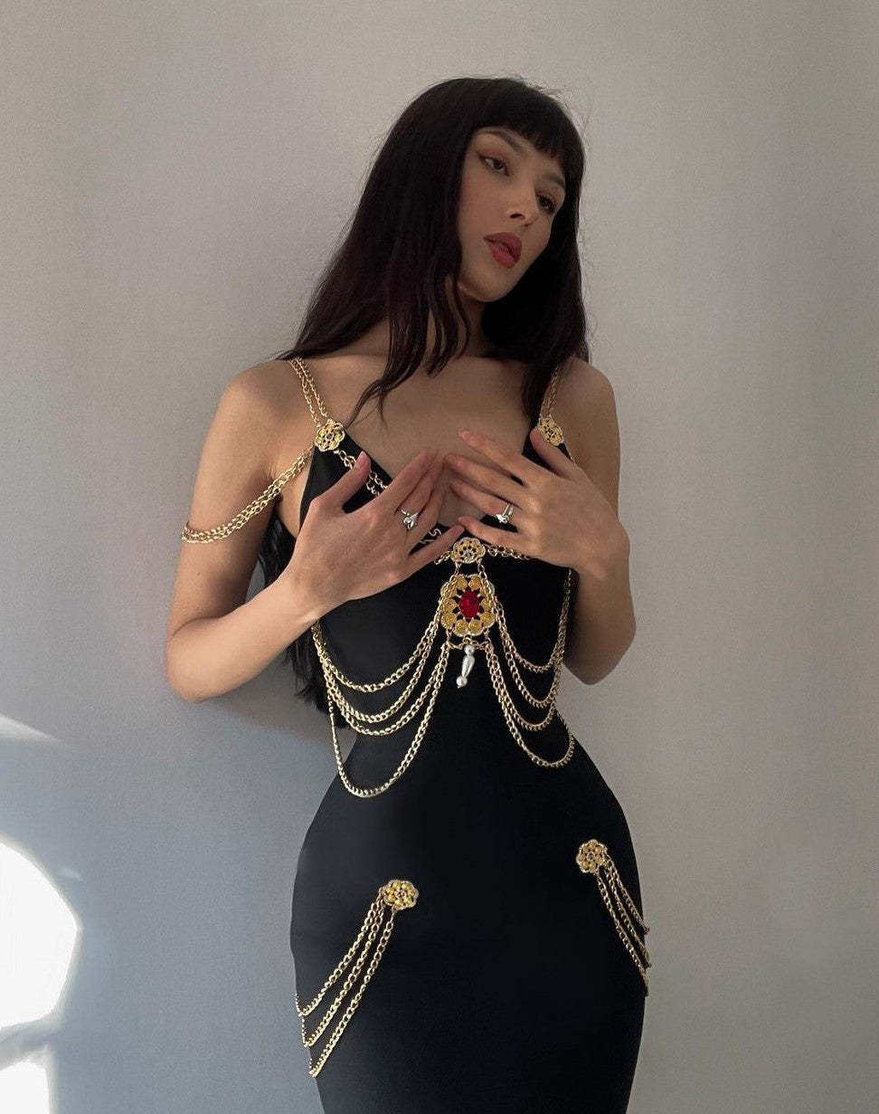 Metal Embellishment Bandage Maxi Dress