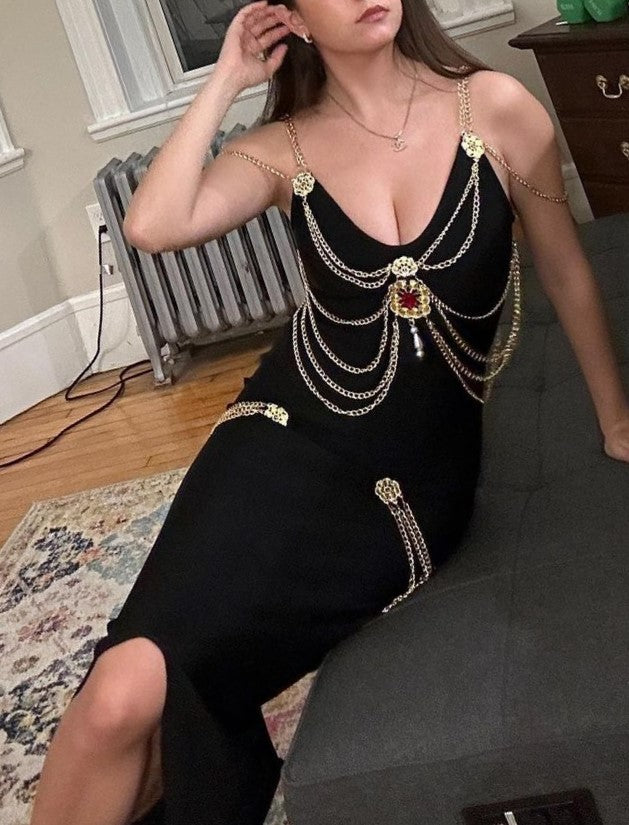 Metal Embellishment Black Maxi Dress