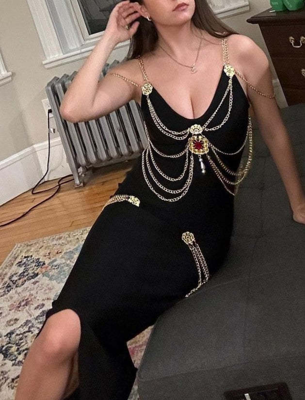 Metal Embellishment Black Maxi Dress