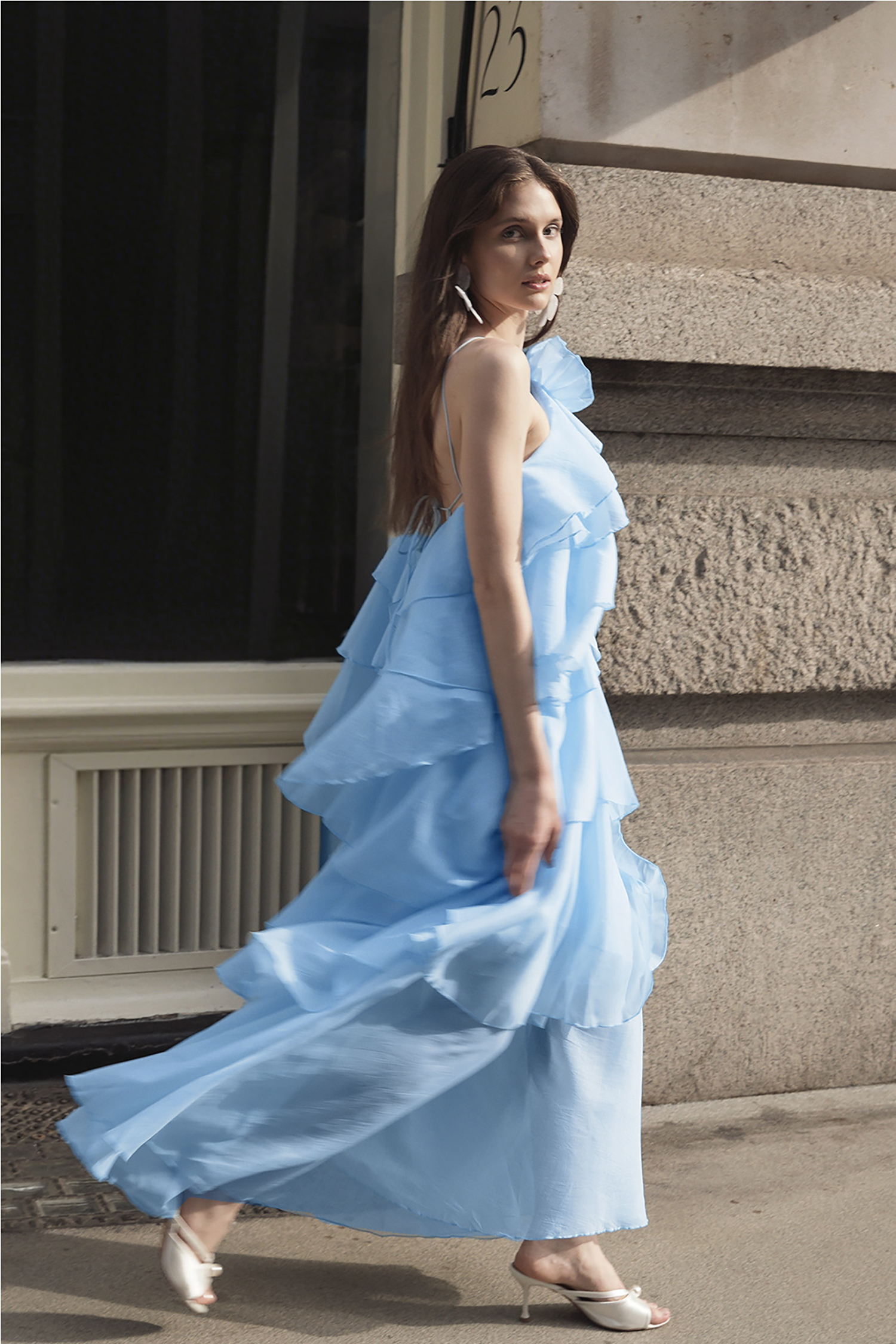 Shirley Sleeveless Flower Folds Maxi Dress