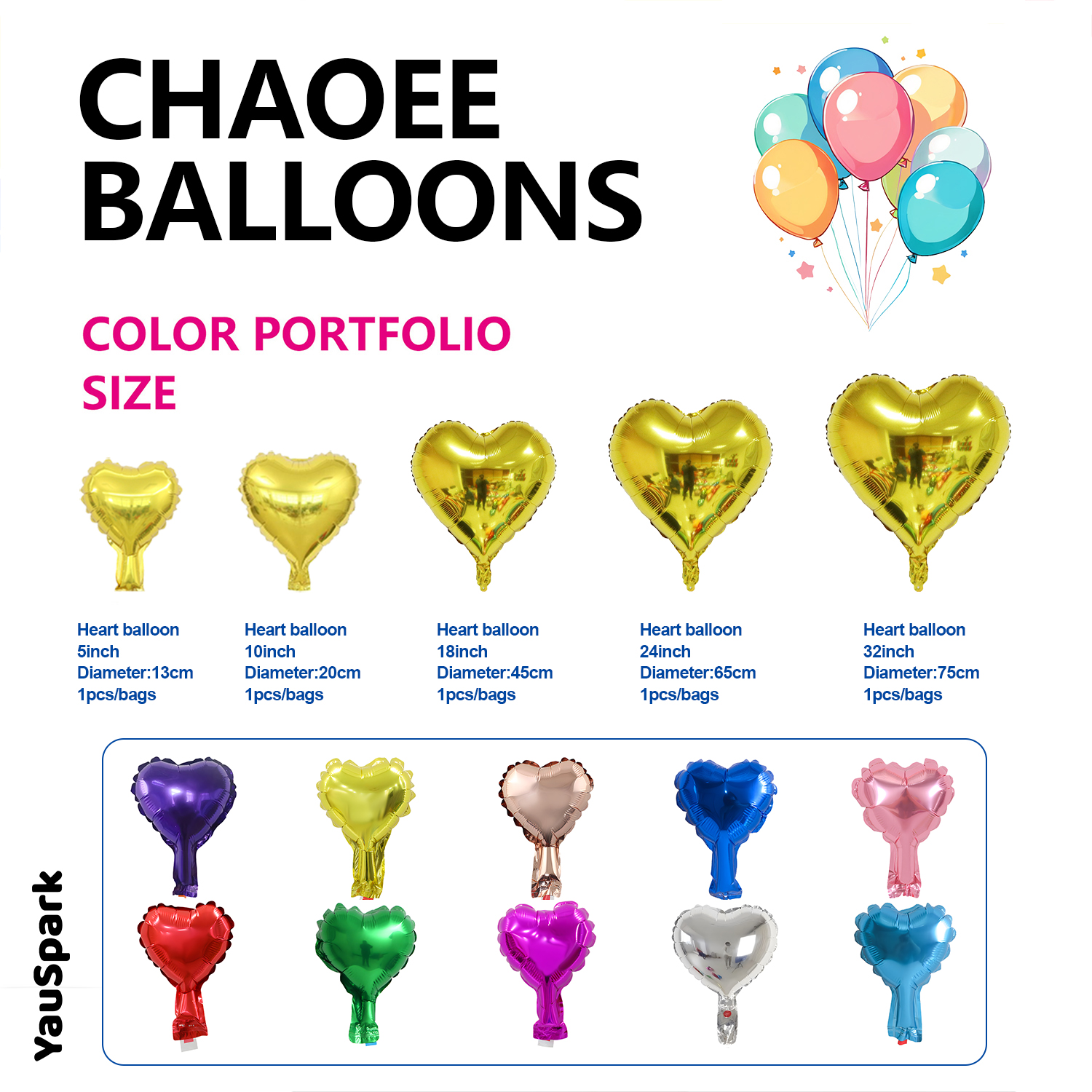 Heart aluminum foil balloon  5 inch 1 card per pack