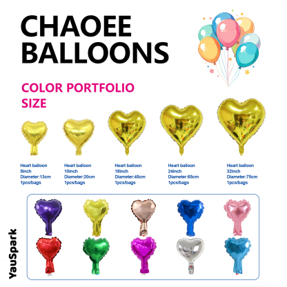 Heart aluminum foil balloon  5 inch 1 card per pack