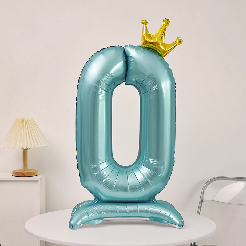 Crown Blue Number Balloon with Base Helium Foil Number Balloon