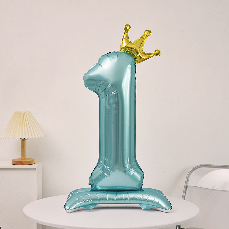 Crown Blue Number Balloon with Base Helium Foil Number Balloon